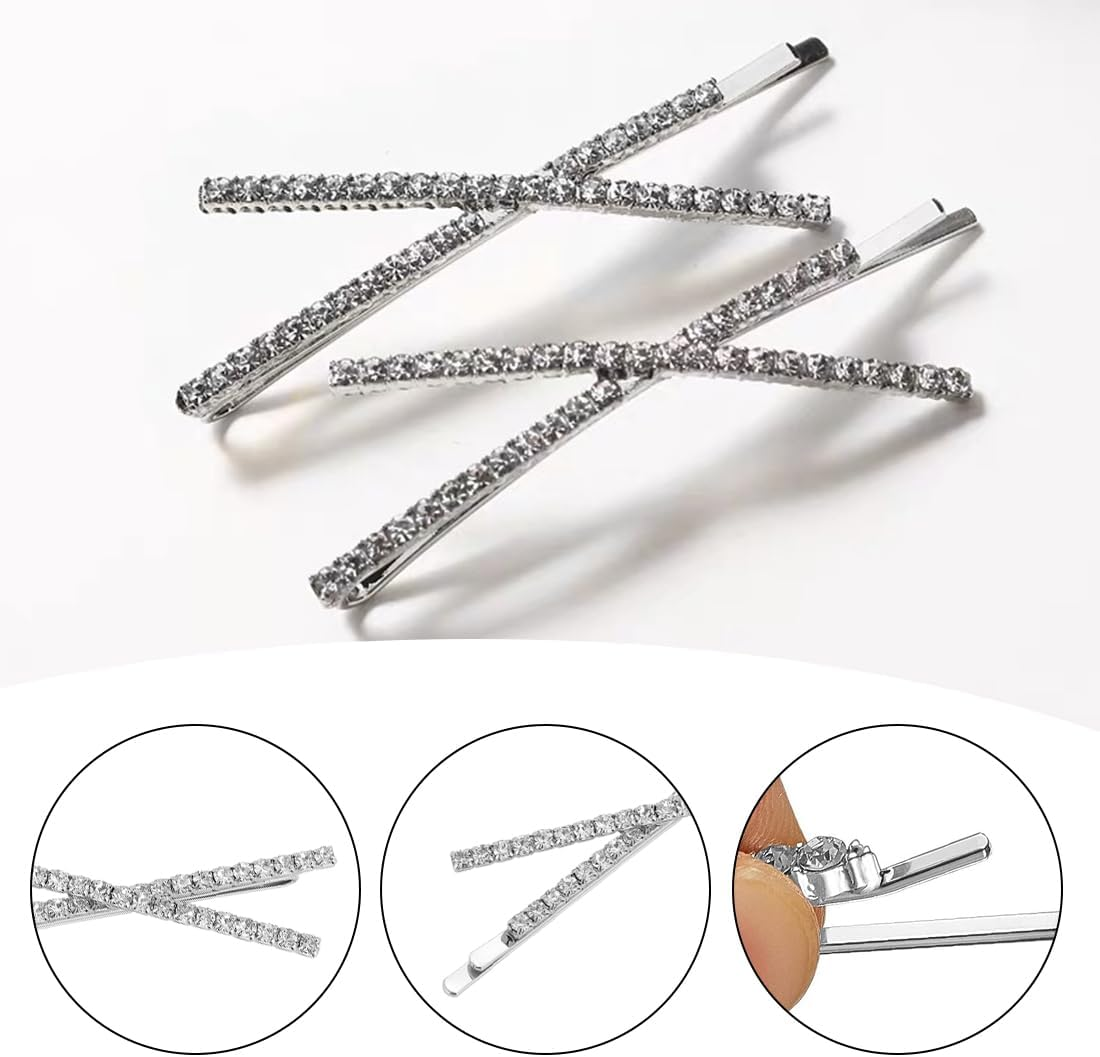 Set of 4 Crystal Hair Pins, Shiny Hair Clips, Rhinestone Bobby Pin, Metal Hair Accessories for Girls, Women, Party, Wedding, Daily Dress image number 5