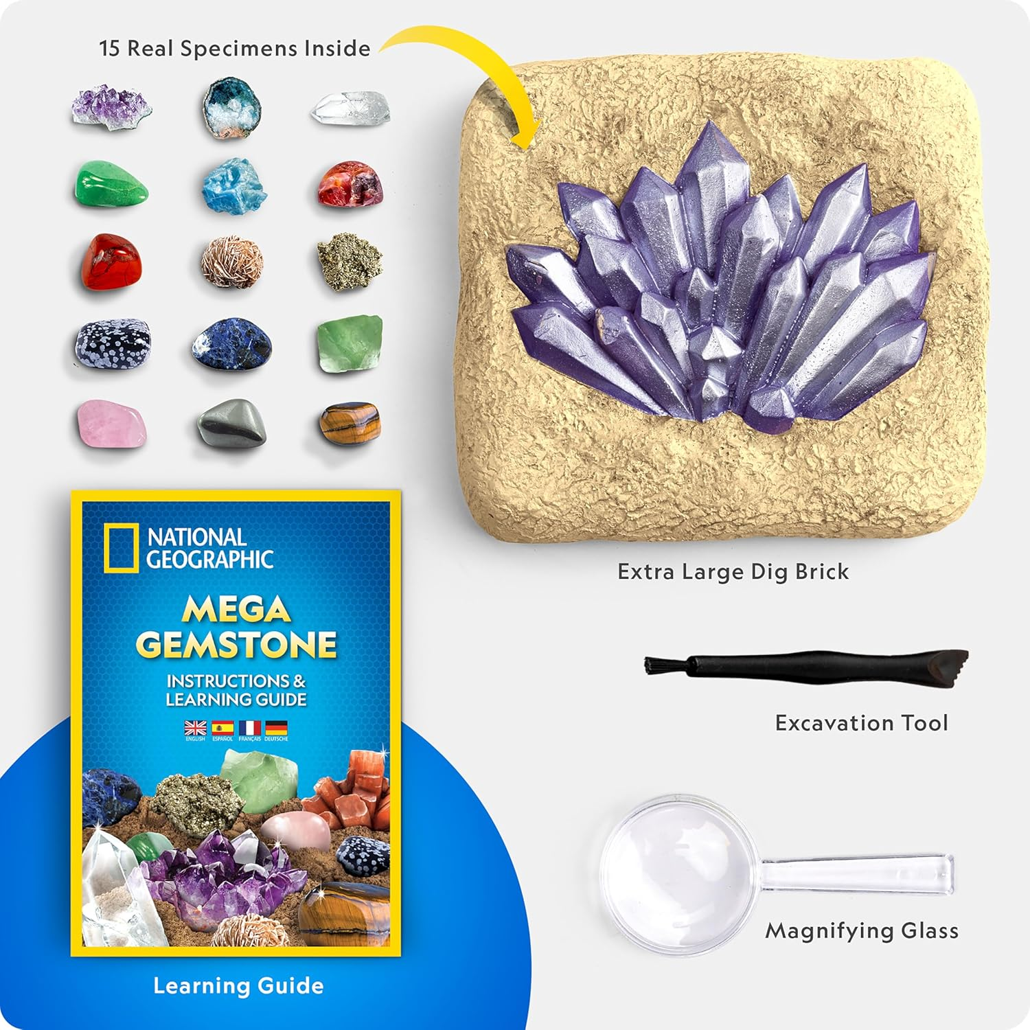 National Geographic Mega Gemstone Dig Kit &ndash; Gemstones and Crystals Digging Kit, Science Kit for Kids, STEM for Girls and Boys, Gems, Rock Collection image number 5