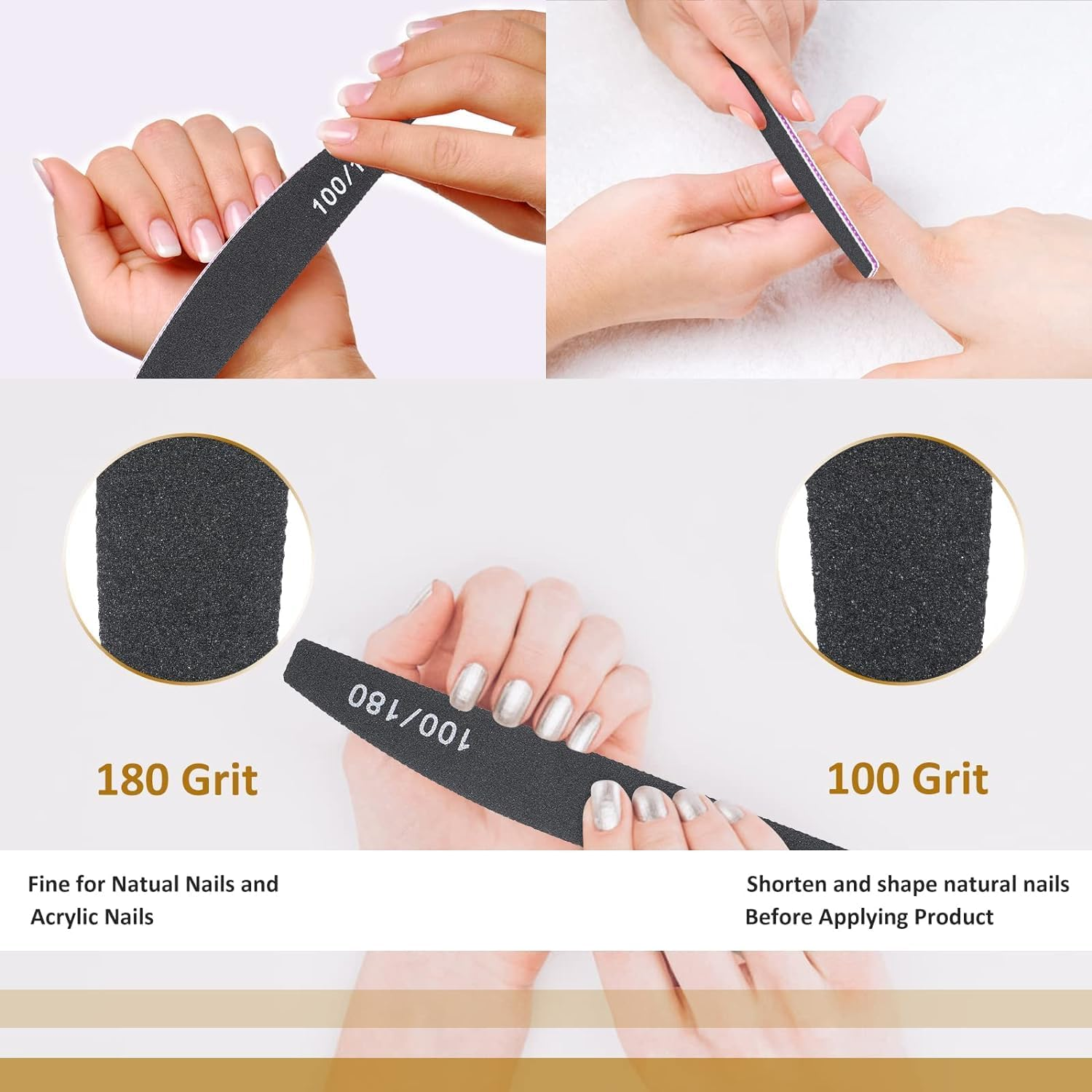 Nail Files, Professional Nail Files,12Pcs 100/180 Grit Double-Sided Emery Board Nail File Set, Washable Nail Files Tools for Manicure image number 3
