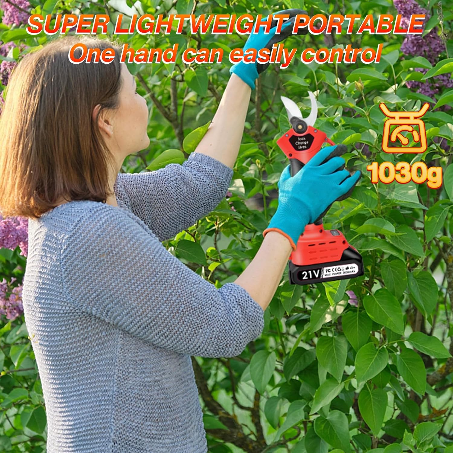 Electric Pruning Shears: 21V Portable Electric Pruner, 30Mm(1.2 Inch) Cutting Diameter, Powered Cordless Brushless Pruning with 2 Pack 2.0Ah Lithium-Ion Battery for Tree Branch, Sk5 Blades image number 3