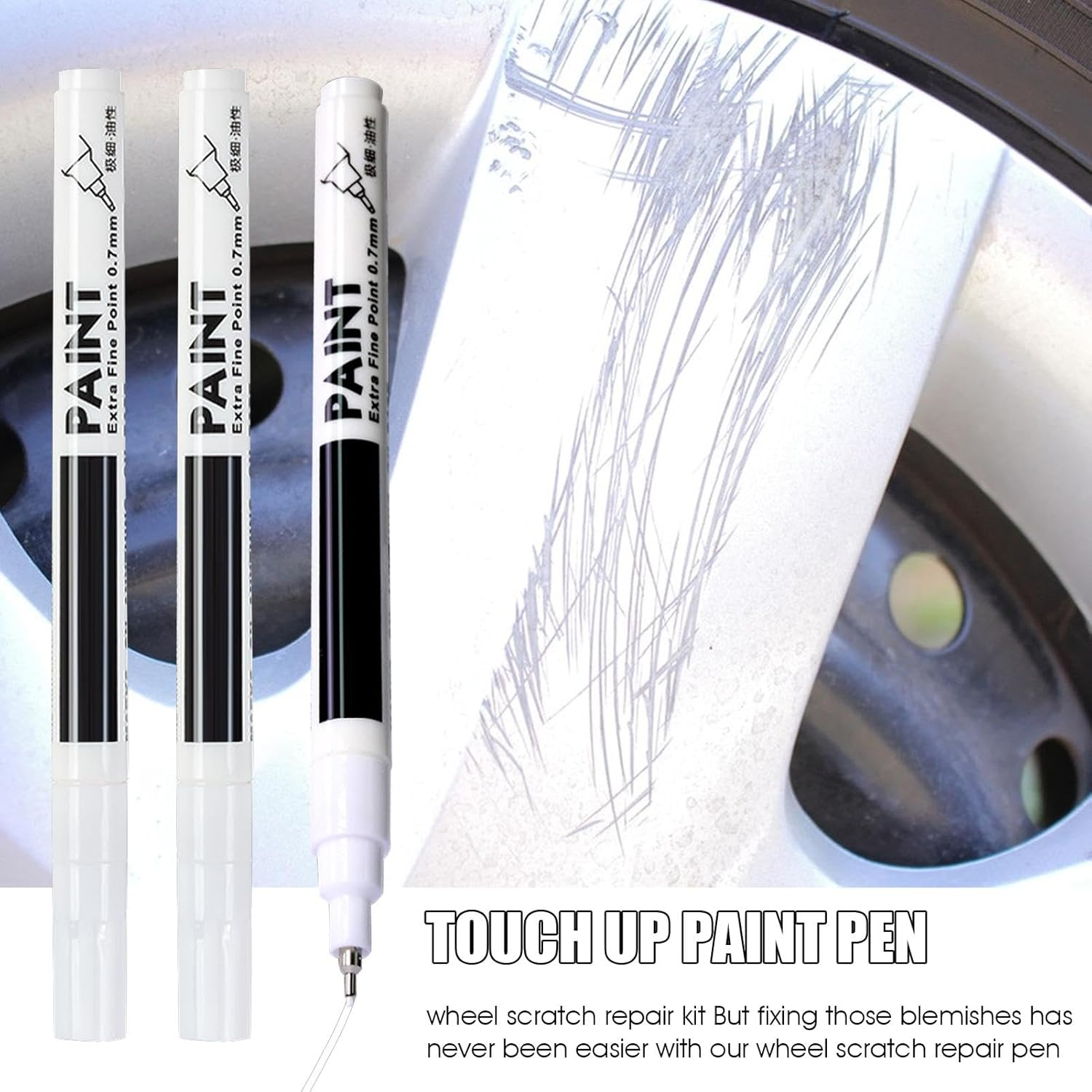 Paint - Rim Paint, Slim Auto Paint Pen | 3-Piece Professional Wheel Scratch Repair Kit, Car Scratch Eraser for Curb Rash, Scuff and Scratch Wheel Repair Paint for Easy Fixes image number 5