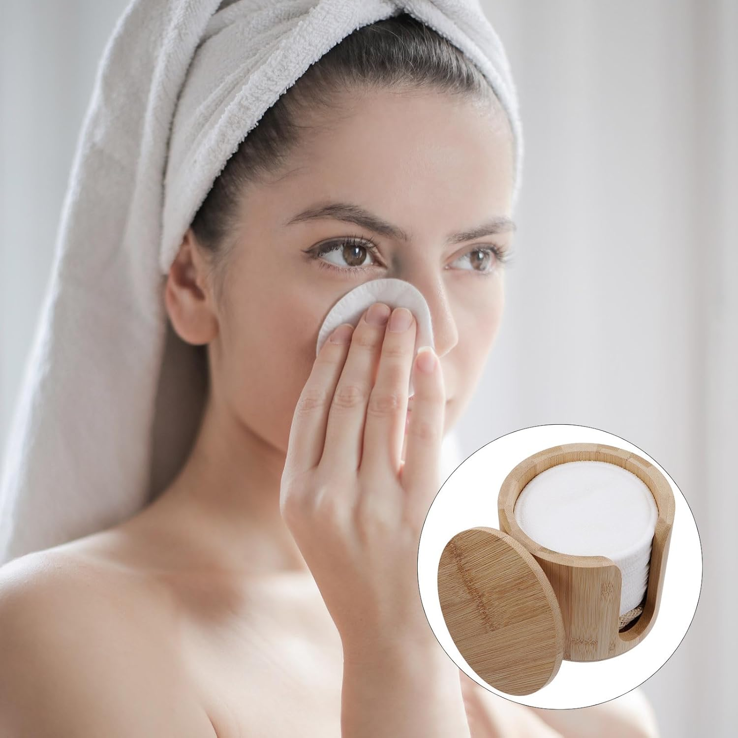 TOVINANNA Reusable Bamboo Fiber Makeup Remover Pads Set, Deep Cleansing round Face Puff for All Skin Types, Soft Eco-Friendly Cotton Pads with Storage Jar, Washable Facial Cleaning Rounds for Makeup Removal image number 4