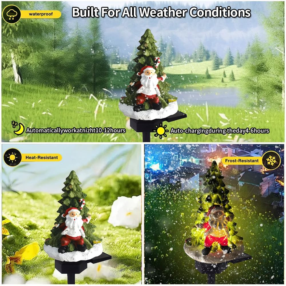 YZYOE LED Solar Santa Claus and Tree Floor Lamp, Christmas Outdoor Atmosphere Decoration Resin Light, Cute Elderly and Tree Courtyard Warm Lights. image number 3