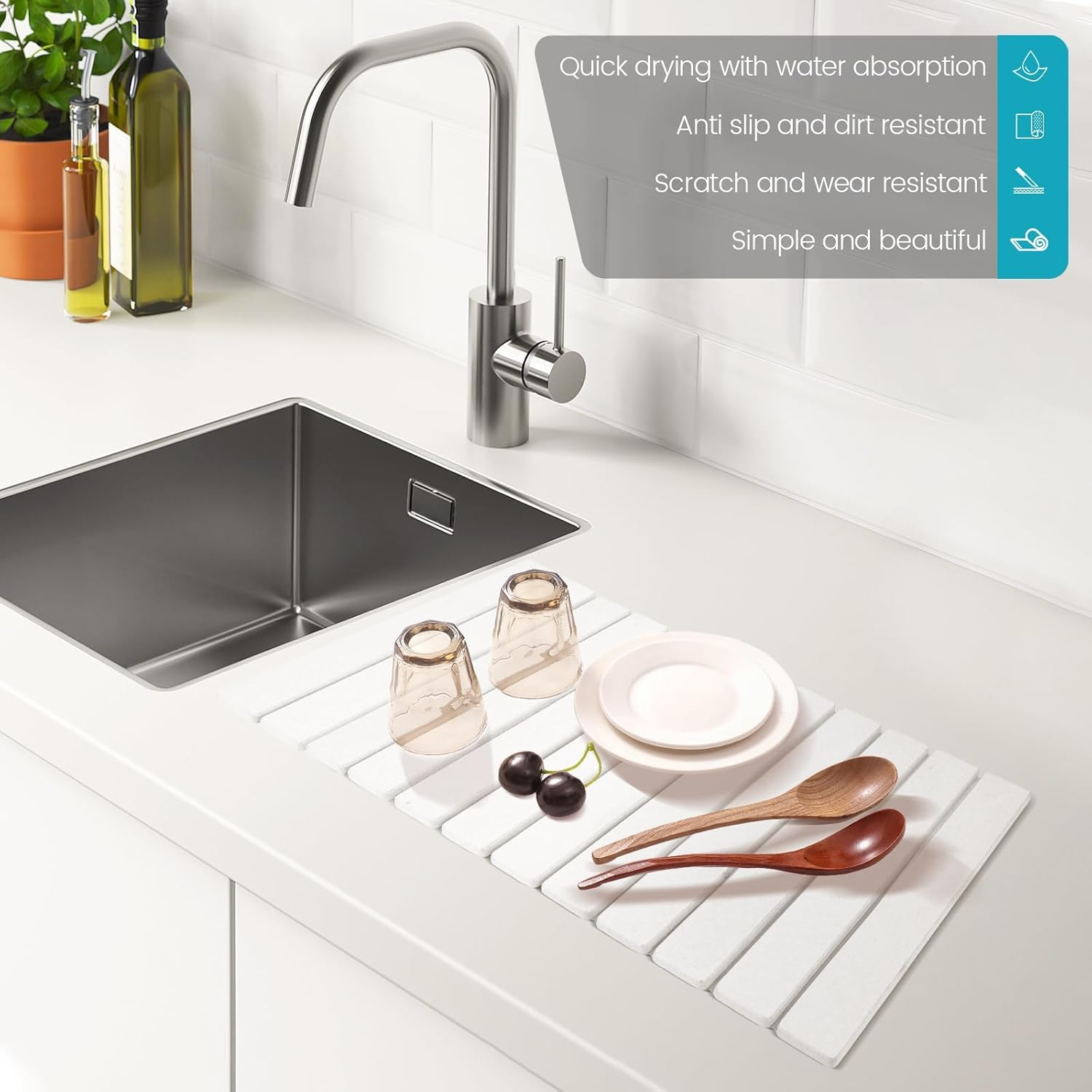 Diatomaceous Earth Dish Drying Mat, 60*40Cm Stone Drying Mat, Diatomaceous Earth Mats, Stone Dish Drying Mat, Environmentally Friendly Quick-Drying, Suitable for Tableware, Bottles, Cups