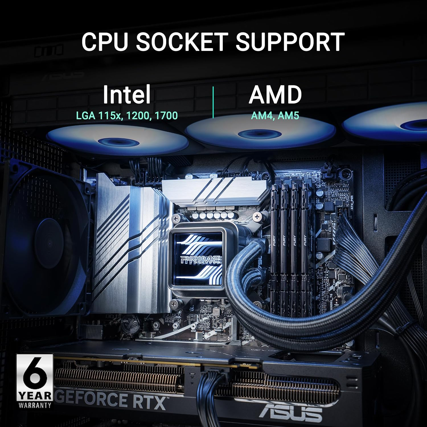 ASUS Prime LC 360 ARGB All-In-One CPU Liquid Cooler with Specially Designed CPU Contact Area & Finned Channels, Water Block with Infinity Mirror Lens Options, Pre-Installed ARGB Fans and Aura Lighting image number 1