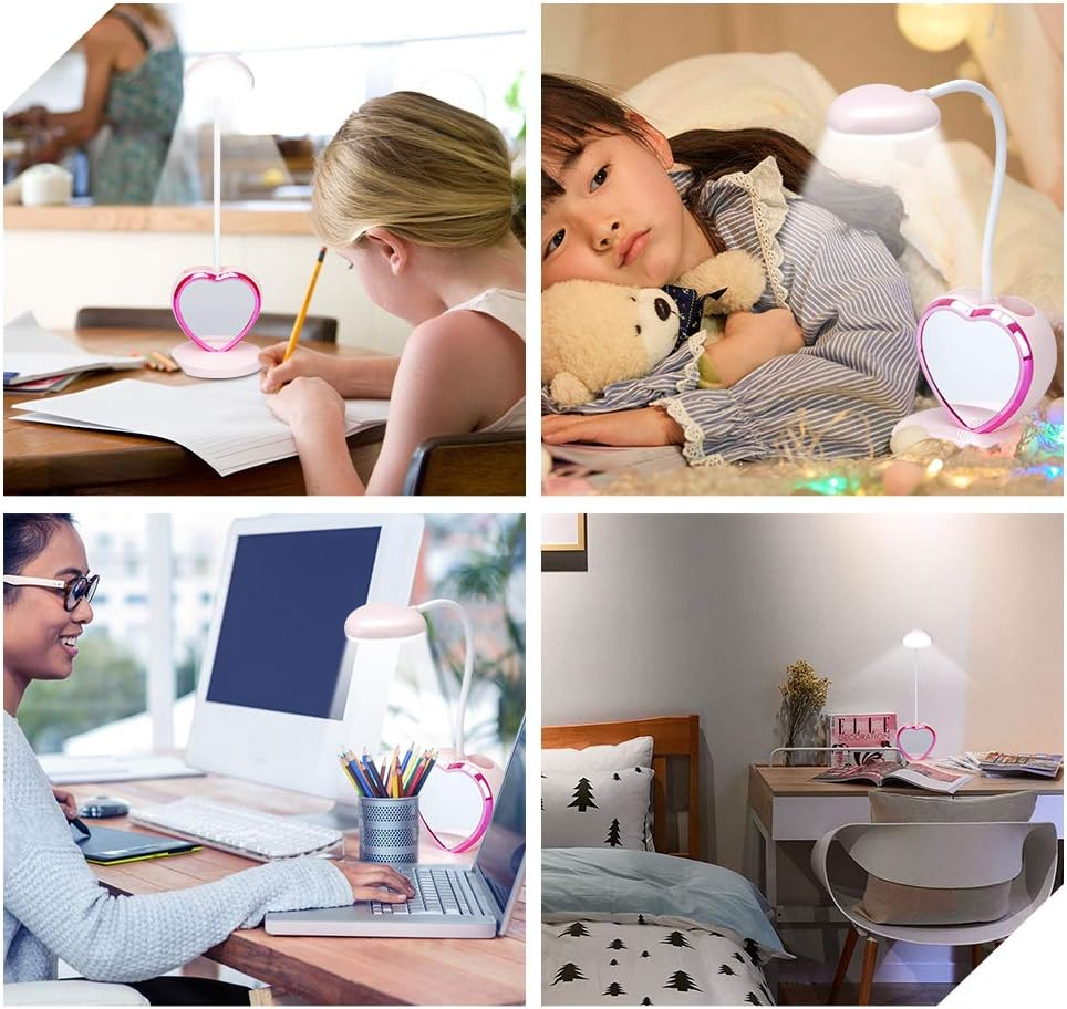 LED Desk Lamp, Cute Pink Desk Lamp with USB Charging Port/Pen Holder and Phone Stand, Touch Control Reading Lamp with 2 Color Modes,Eye-Caring Study Table Lamp for Kids Girls College Dorm Bedroom image number 3