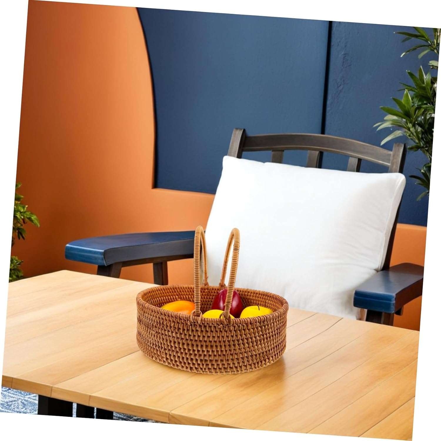 Mipcase Portable Large Willow Rattan Basket with Handle for Picnic and Fruit Storage Handwoven Kitchen Organizer with Openweave Breathable Design for Outdoor Activities and Home image number 5