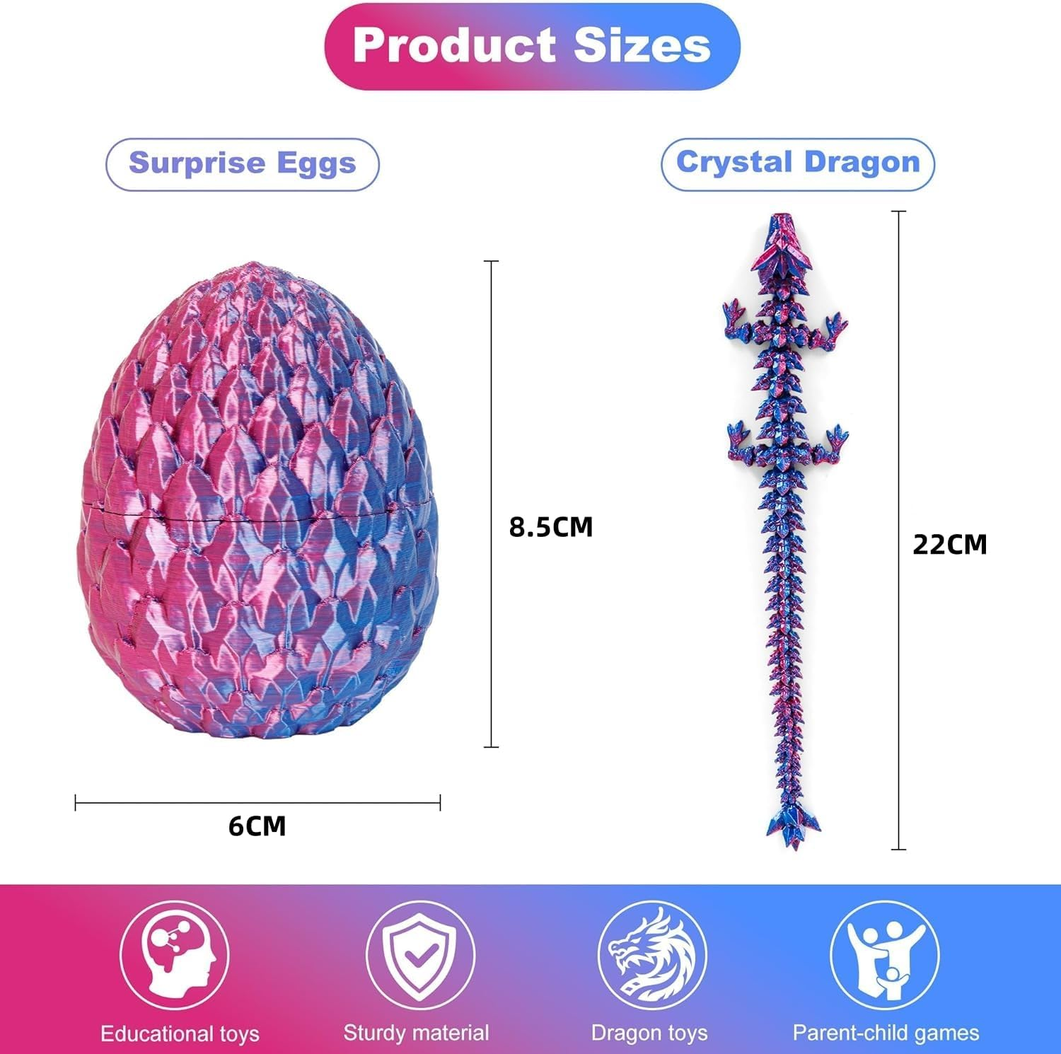 4PCS 3D Printed Dragon - Dragon Eggs with inside -, Mini Easter Eggs Fidget Toy 3D Articulated Crystal Eggs Mystery Egg Home Office Decor Executive Desk 8 .4 in (4 PCS- Style B) image number 6