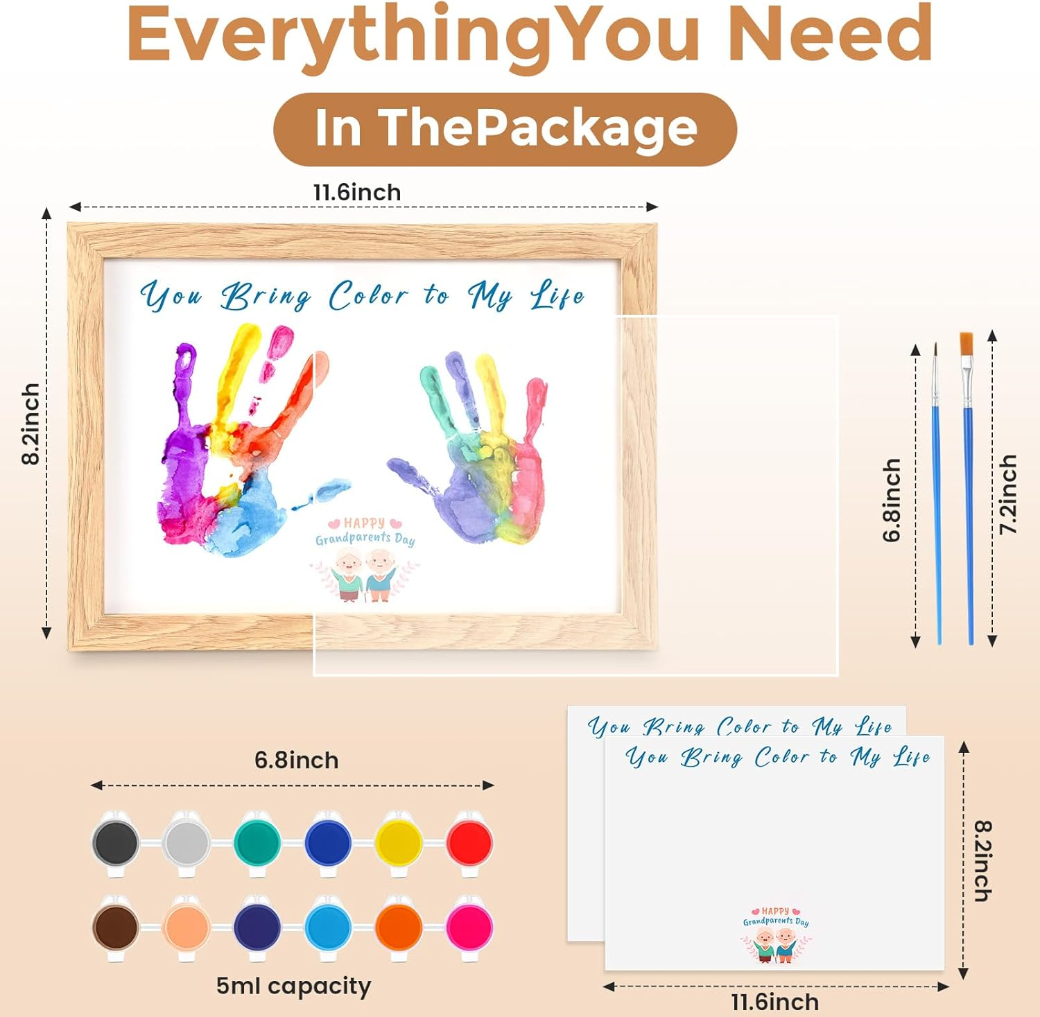 Gerrii Grandparents Day Family Handprint Greeting Cards Gifts Set, Wooden Frame with DIY Craft Keepsake Gift, Family Gifts for Home Decor Heartfelt Kindergarten Grandparents Day Activities image number 3