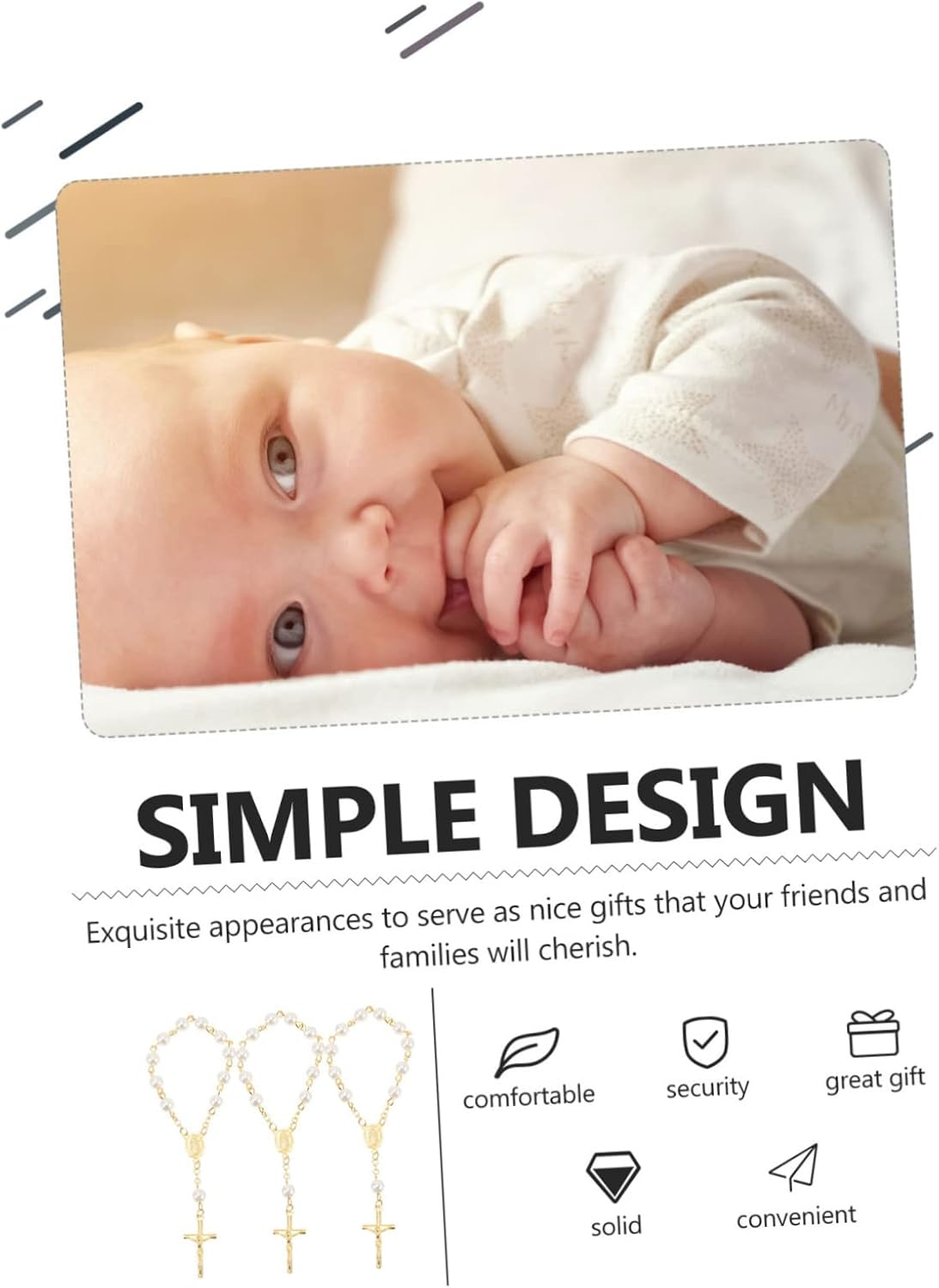 KOMBIUDA 6Pcs Rosary Cross Bracelet Finger Rosaries for Shower Boys Unique Baptism Favors Christian Elegant Party Accessories image number 3