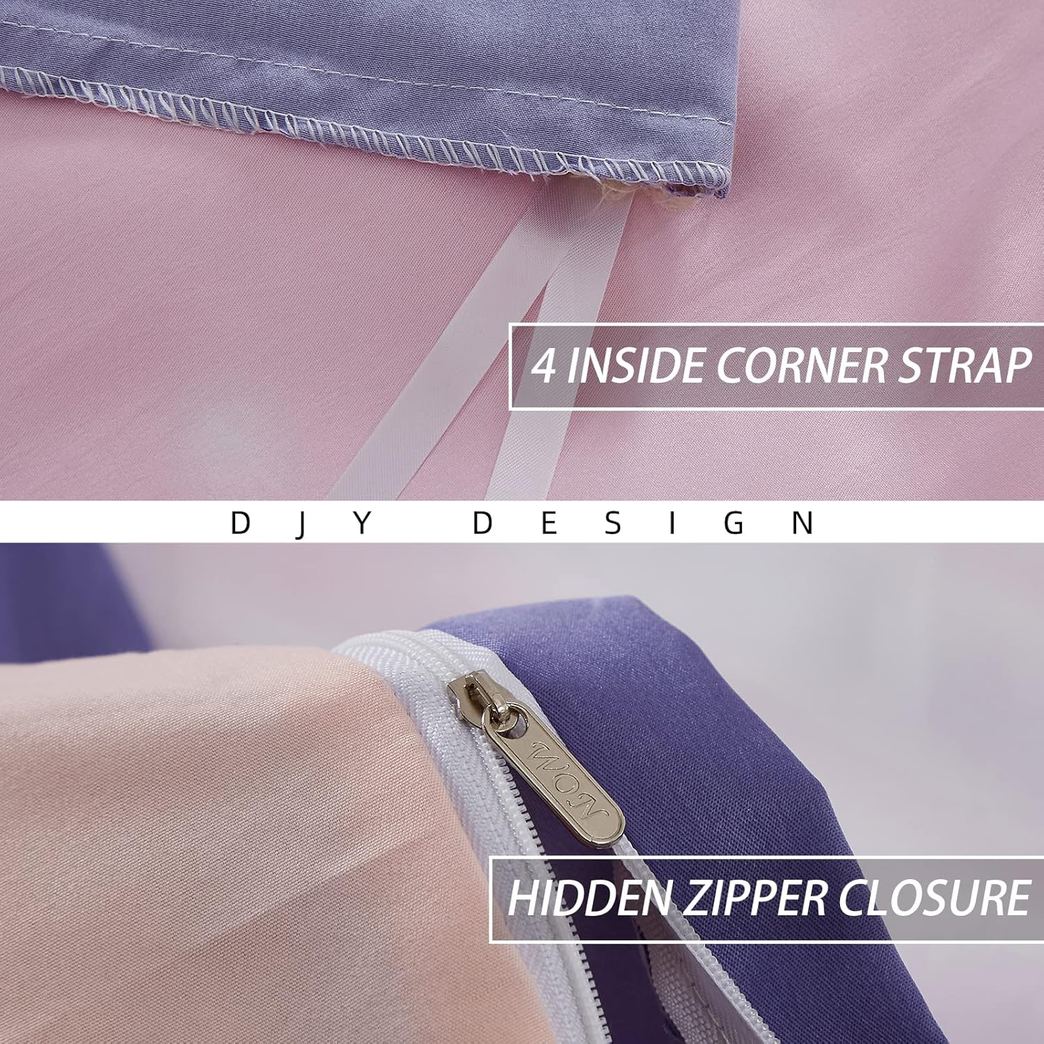 Purple Bedding Set Pink Gradient Duvet Cover Rainbow Quilt Cover Pillowcase with Zipper Closure for Kids Girls Teens Adults (Single Size 135X200Cm) image number 3