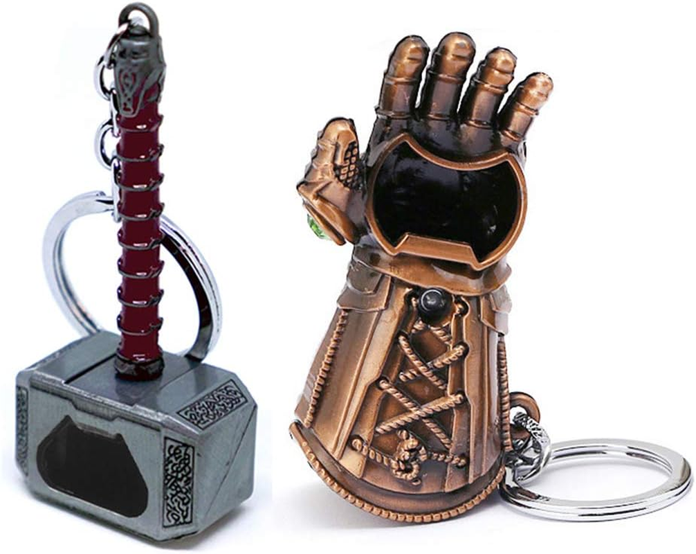 2-Pack Mjolnir Keychain Bottle Opener Infinity Gauntlet Keychain Bottle Opener, Thor Hammer Keychain Bottle Opener Thanos Glove Keychain Bottle Opener image number 6