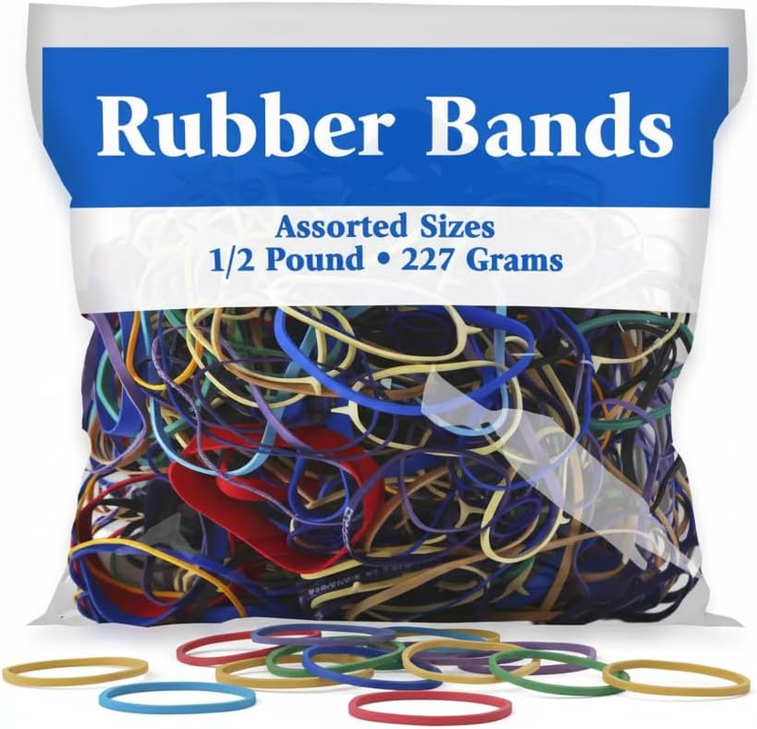 BAZIC 465 Multicolor Rubber Bands for School, Home, or Office (Assorted Dimensions 227G/0.5 Lbs) image number 3