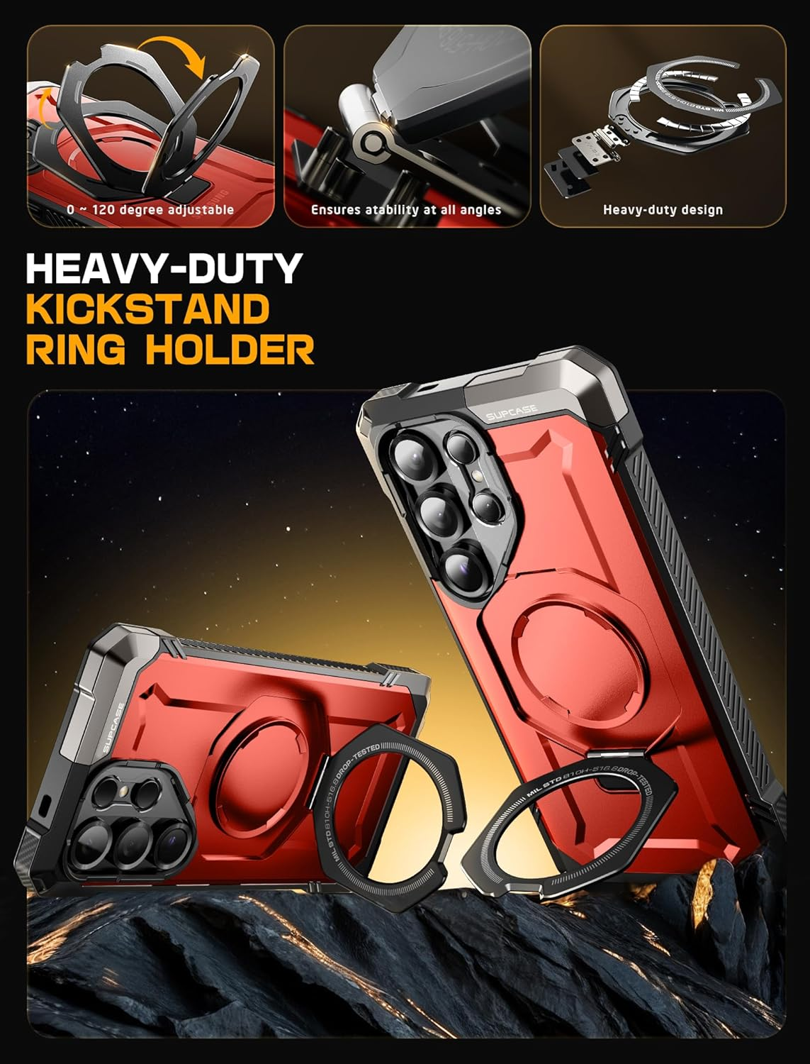 SUPCASE for Samsung Galaxy S25 Ultra Case with Stand (Unicorn Beetle Grip), [S Pen Friendly] [Compatible with Magsafe] [Military-Grade Protection] Magnetic Phone Case for S25 Ultra 6.9 Inch, Ruddy image number 3