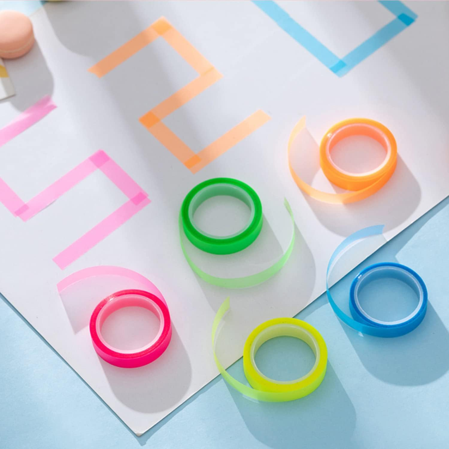 10 Rolls Highlighter Tapes,Transparent Marking Sticker Removable Fluorescent Colored Tags for Reading Class,Coloured Transparent Adhesive Tape for School Office Home(0.8Cm* 5M) image number 3