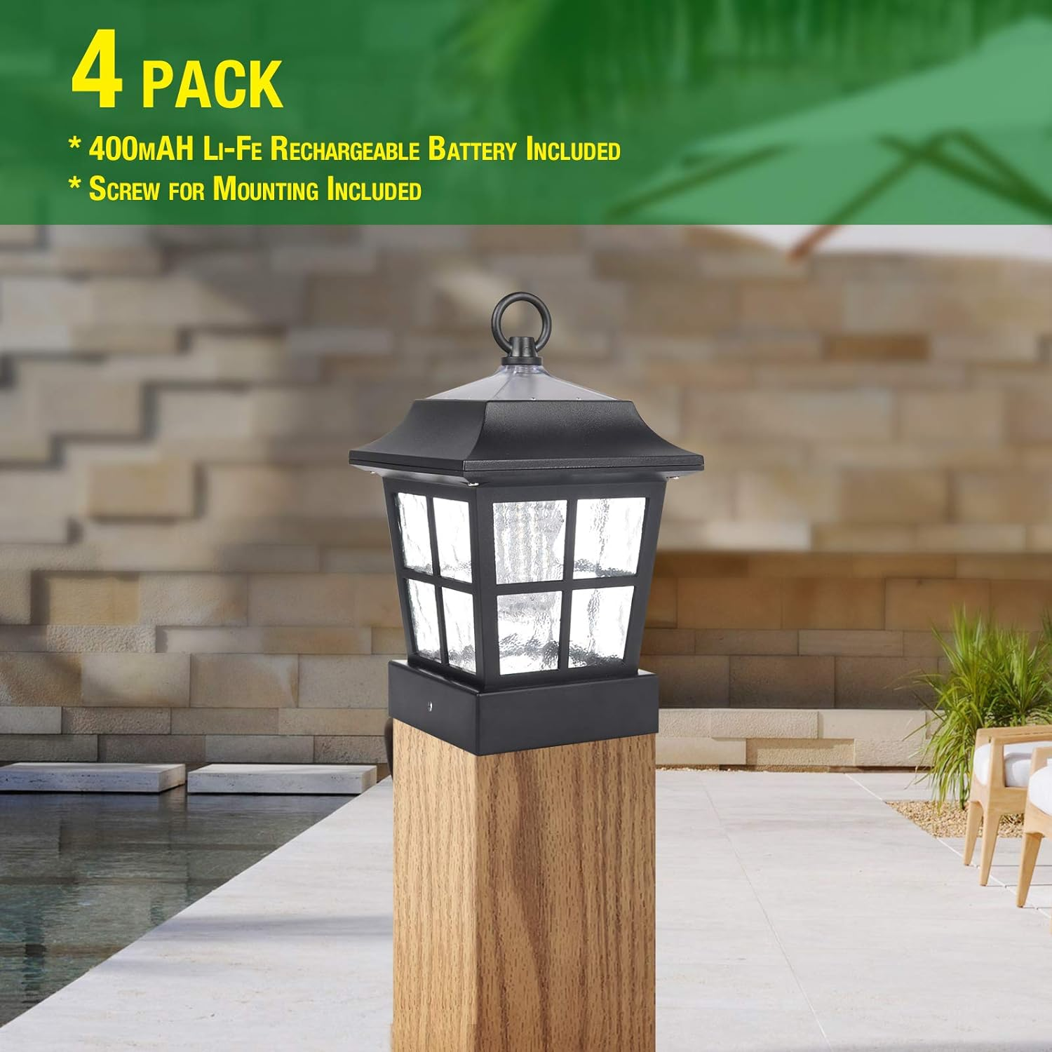 KMC Lighting Post Solar Lights Solar Deck Lights Solar Post Cap Lights Solar Fence Lights 15 LUMENS KT130QFX4 Fit for 3.7X3.7&rdquo; Regular Fence Posts or with Included Adaptor Fit for Bigger Flat Surface image number 3
