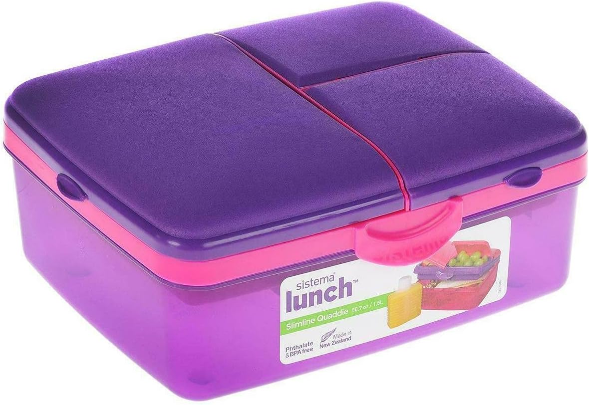 Sistema Lunch Slimline Quaddie Lunch Box with Water Bottle | 1.5 L Air-Tight and Stackable Food Storage Container | Assorted Colours image number 1