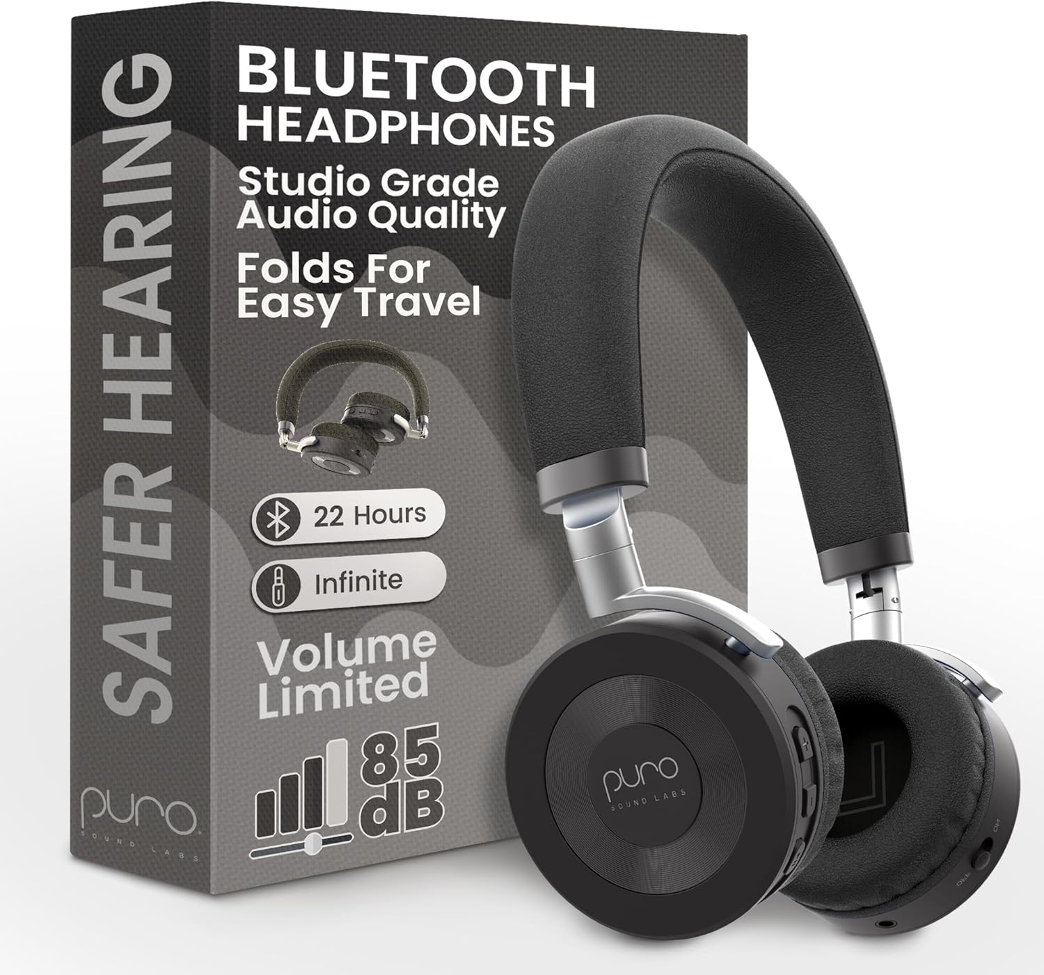 Puro Sound Labs Juniorjam plus Volume Limiting Headphones for Kids, Safer Audio to Protect Hearing- Adjustable Bluetooth Headphones for Tablets, Smartphones, Pcs- 22-Hour Battery Life-Blue