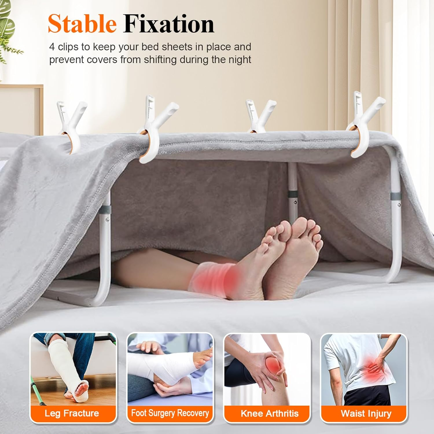 Depango Blanket Lifter for Feet, Adjustable Height Blanket Lifters for Foot of Bed, Aluminum Alloy Blanket Lifter for Foot Toes Leg Knee Ankle Post Surgery Recovery, 4 Clips Included image number 3