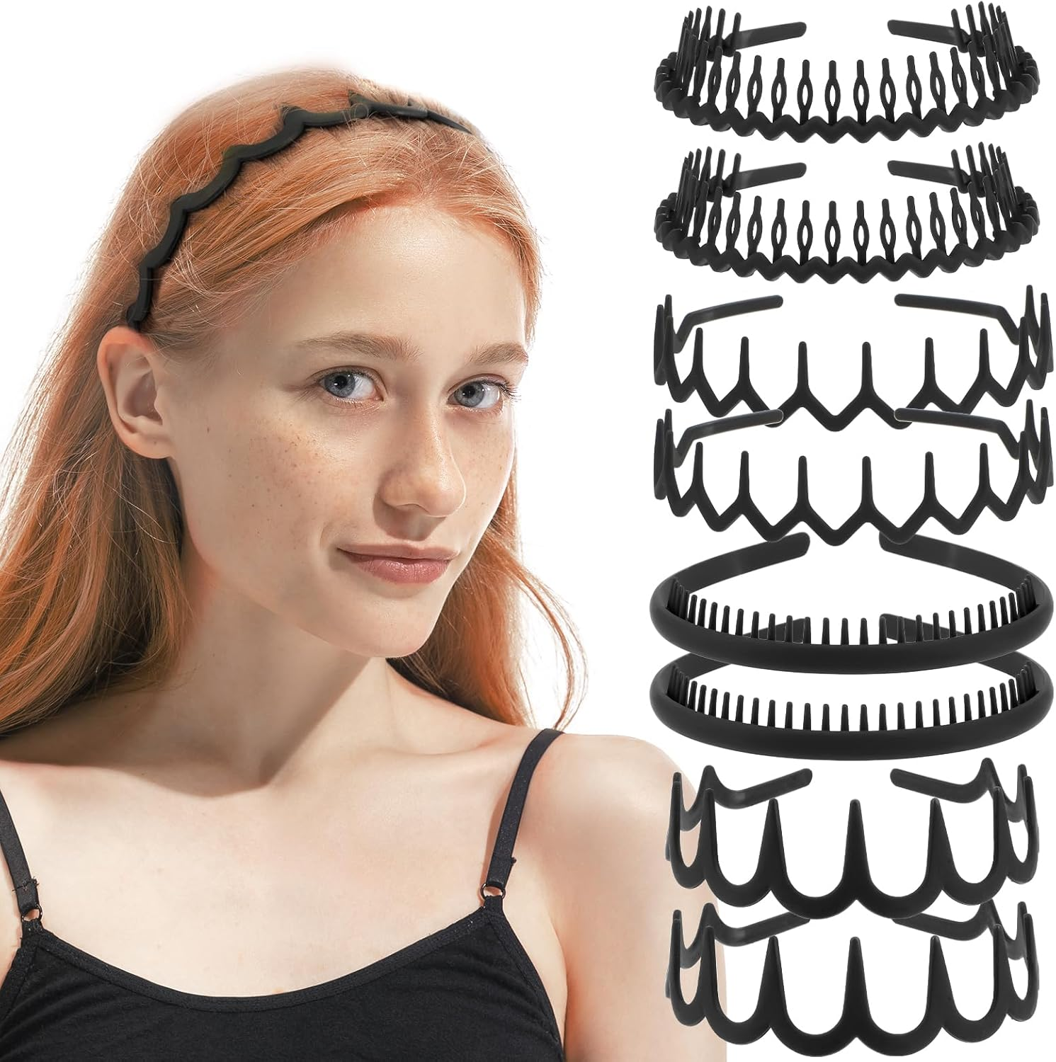 WY LIGHTING LEVEL 8Pcs No Slip Plastic Headbands Teeth Skinny Hair Hoops Comfort Wavy Shape Comb Thin Hairbands Effortless Hair Accessories for Women Men Teen Girls Decorations Styling Outdoor Sports