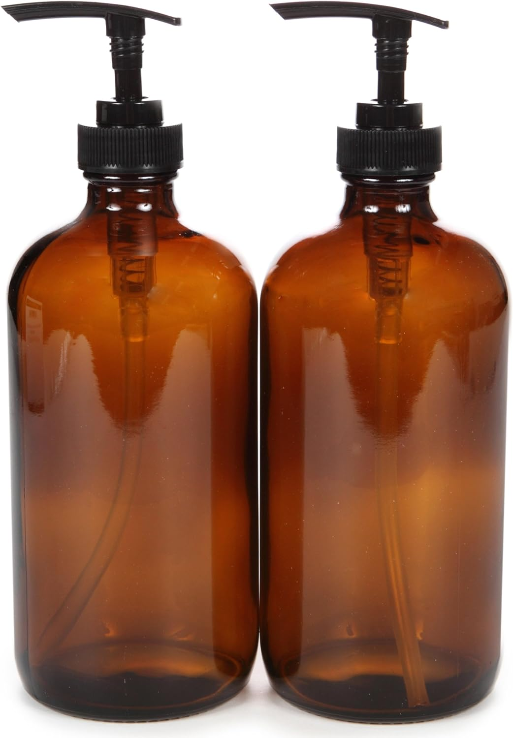 Vivaplex, 2, Large, 16 Oz, Empty, Amber Glass Bottles with Black Lotion Pumps image number 2