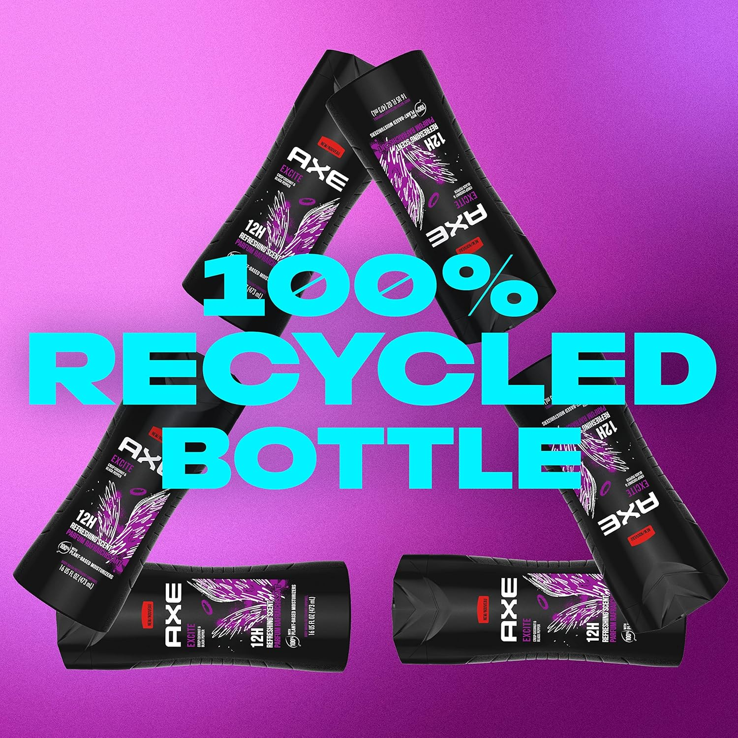 AXE Body Wash 4 Count 12H Refreshing Scent Excite Crisp Coconut & Black Pepper Men'S Body Wash with 100% Plant-Based Moisturizers 16 Oz image number 1