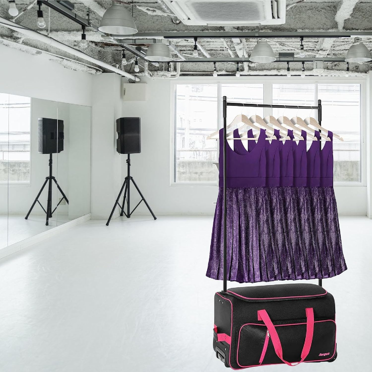 Motivetech Dance Bag with Clothes Stand, Sturdy Suitcase Dance Garment Bag for Sports Travel, Black Red, as Described - Black Red image number 5