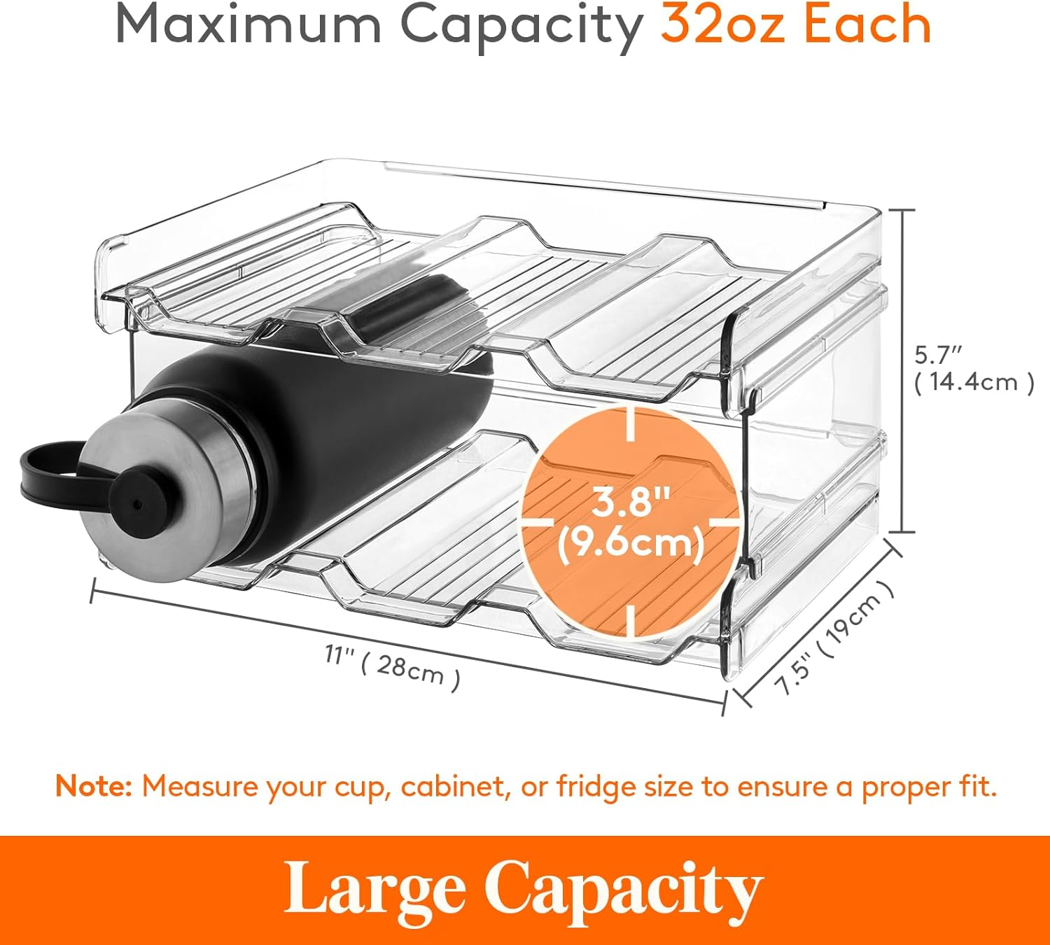 Lifewit Stackable Water Bottle Organiser for Cabinet, Water Bottle Holder, Kitchen Pantry Organization and Storage, Plastic Fridge Wine Racks, Tumbler Travel Mug Cup Holder, 2Pack, Hold 6 Bottles image number 6