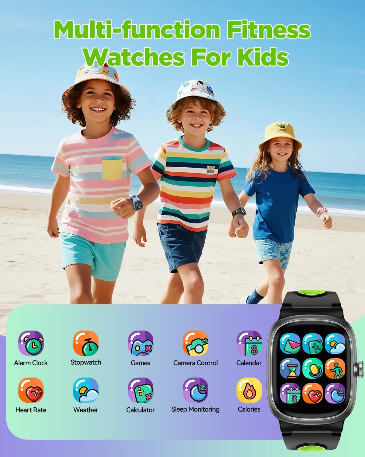 Kids Smart Watch for Boys Girls, Fitness Activity Tracker Watch with Sleep Monitor,Waterproof Pedometer,20 Sports Modes,Calories Counte (Black) image number 4