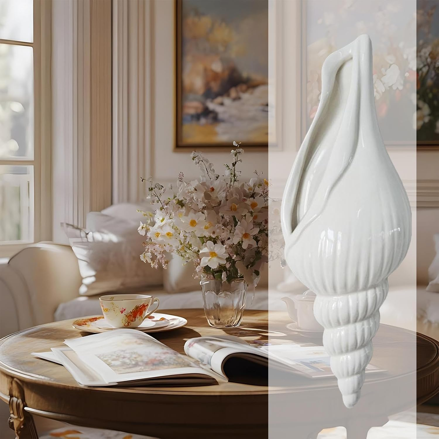 Decorative Vase &ndash; Sculptural Vase in the Shape of a Shell,Ceramic Wall Decor for Living Room, Bedroom and Apartment &ndash; Home Decoration Wall Mounted image number 1