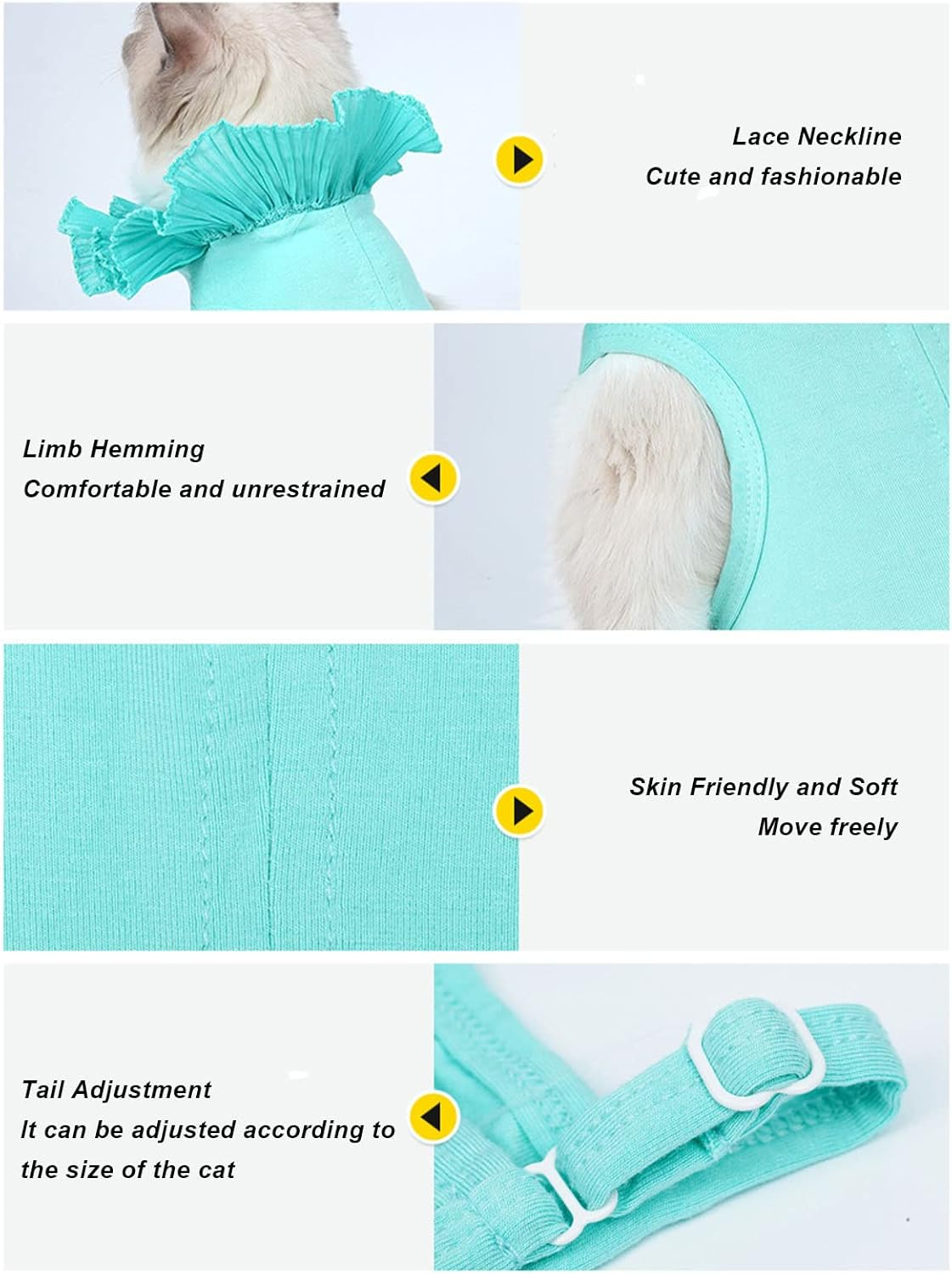 JOROBURO Cat Recovery Suit, Breathable Adjustable Prevent Licking Cat Post Surgery Shirt, Skin Friendly Fashion Kitten Surgery Recovery Shirt for Abdominal Wounds Skin Diseases(M) image number 4
