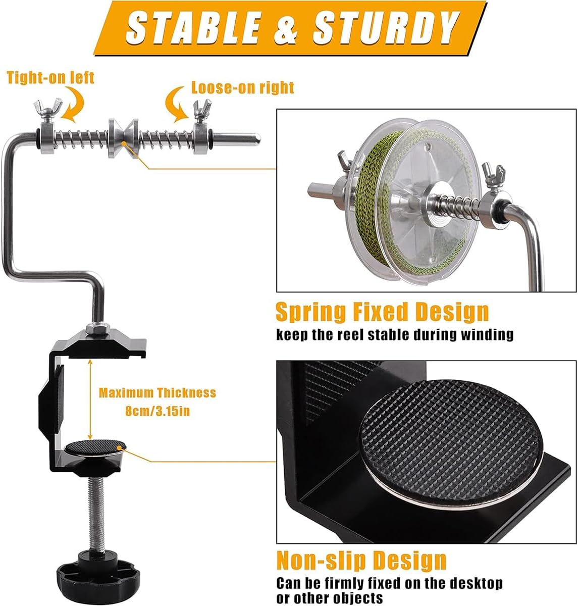 AIMALL Fishing Line Spooler &ndash; Adjustable Wire Winder for Spinning & Baitcasting Reels &ndash; Clamp-On Line Spooling Station with Aluminium Alloy Frame & Spring Tension Control image number 4