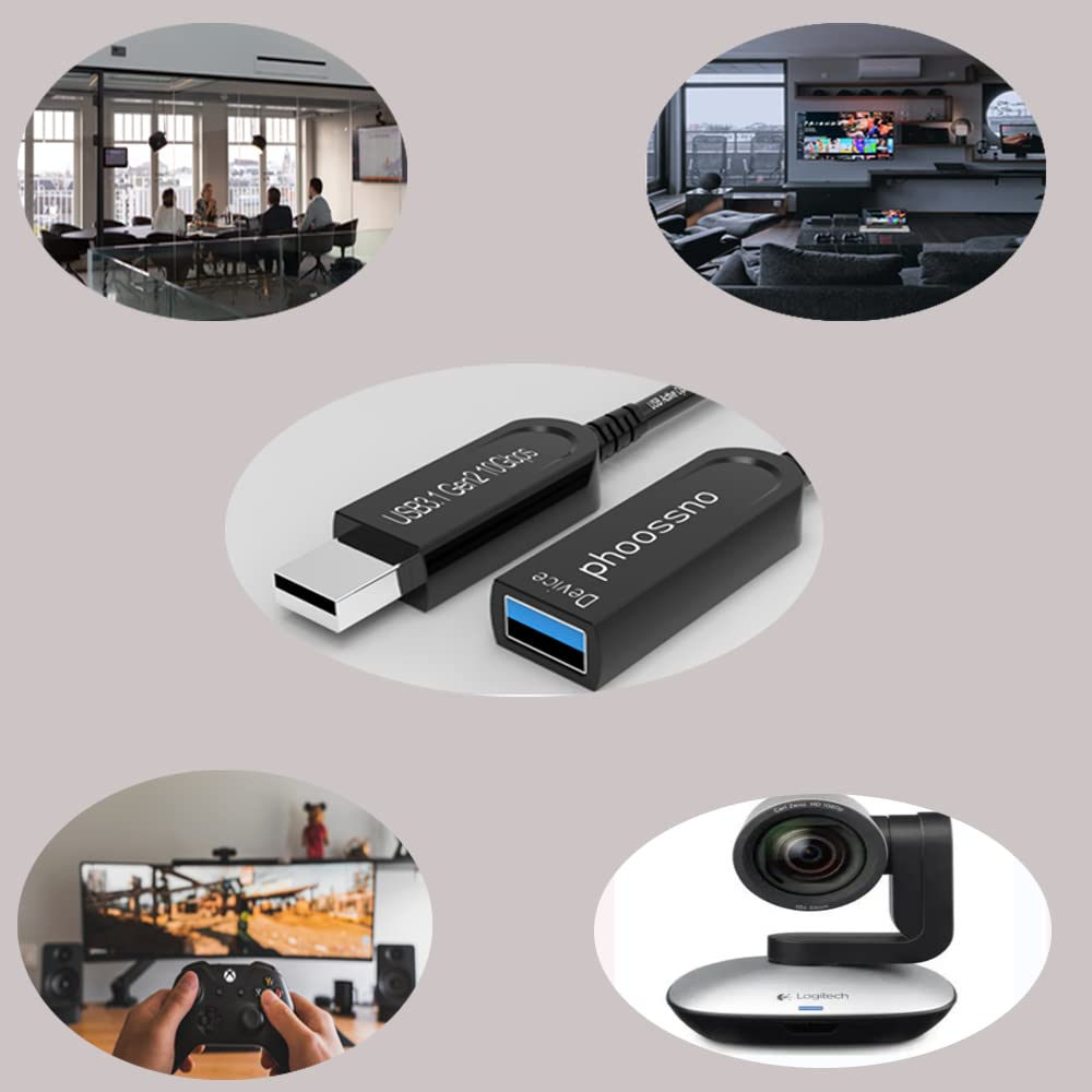 Phoossno USB 3.1 Extension Cable Active Optical USB 10Gbps 33Ft 10M Compatible with Microsoft Azure Logitech Camera Xbox Touch Screen Kinect Keyboard Mouse Intel Realsense image number 1