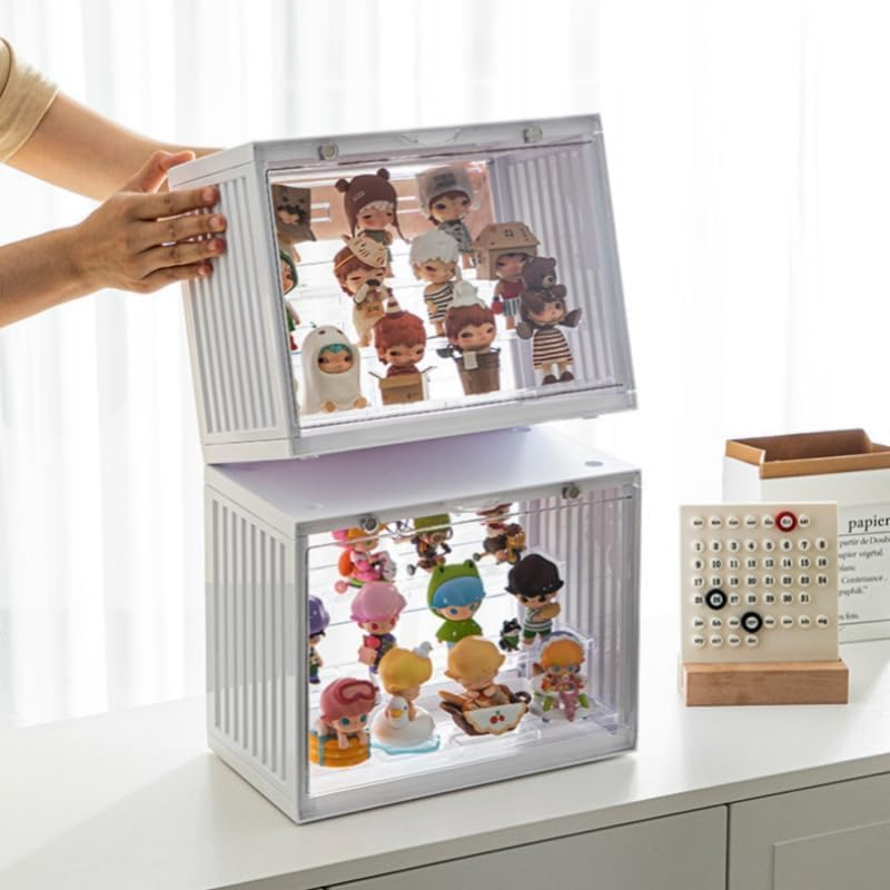 Clear Display Case for Figures, Clear Display Box, 3 Tiers Adjustable Acrylic Display Box Stand with Magnetic Door for Mini Action Figures Pop Mart Collectibles (Ivory, 1 Pack) image number 6
