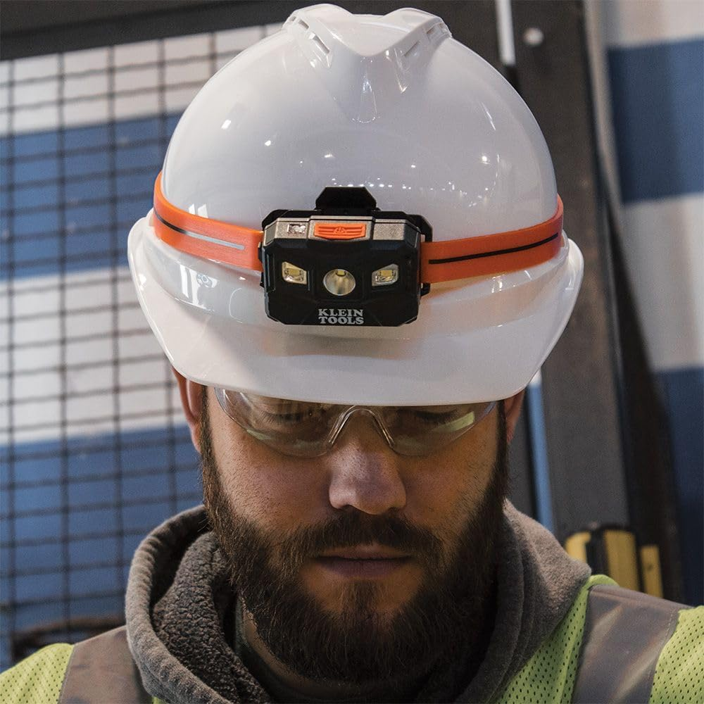 Klein Tools A-56064 400 Lumens Rechargeable Auto-Off LED Headlamp with Silicone Strap, Orange/Black image number 1