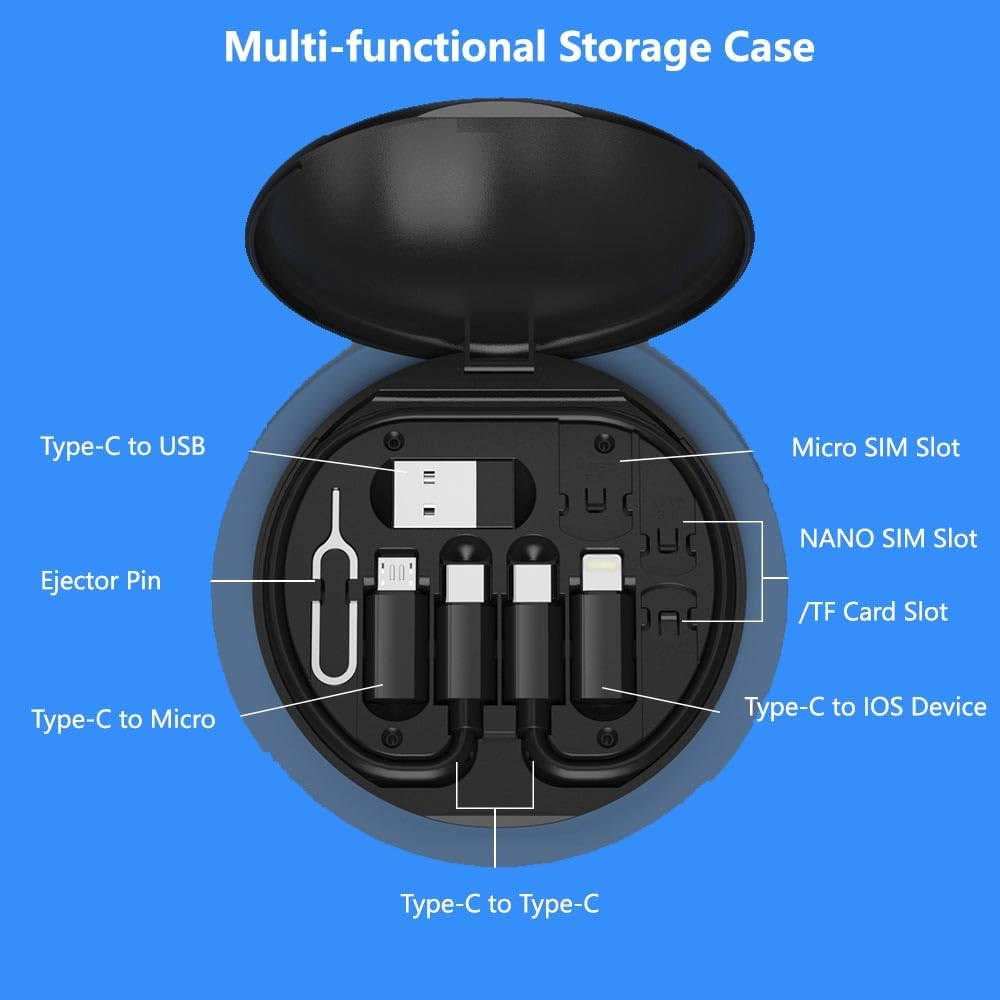 Multi USB Adapter Set, USB C to Lighting USB Converter Kit,Charging Cable Set USB a & Type C to Male Micro/Type C/Lighting for Data Transfer,Card Storage,Tray Eject Pin,Phone Holder-Black image number 6
