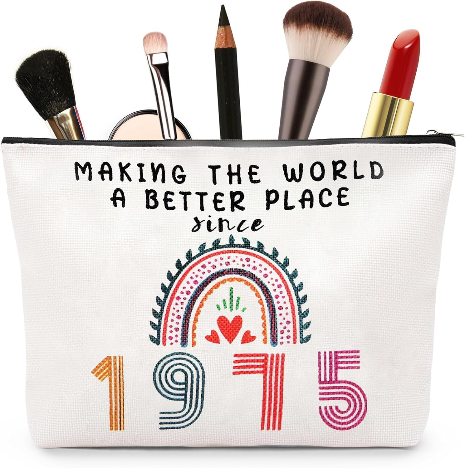 Weenwill Rainbow Makeup Bag,Birthday Gifts for Women 1975 Inspirational Travel Cosmetic Bag Funny 40Th Birthday Gift for Her Makeup Bag for Ladies Mum Wife Daughter Teacher image number 6