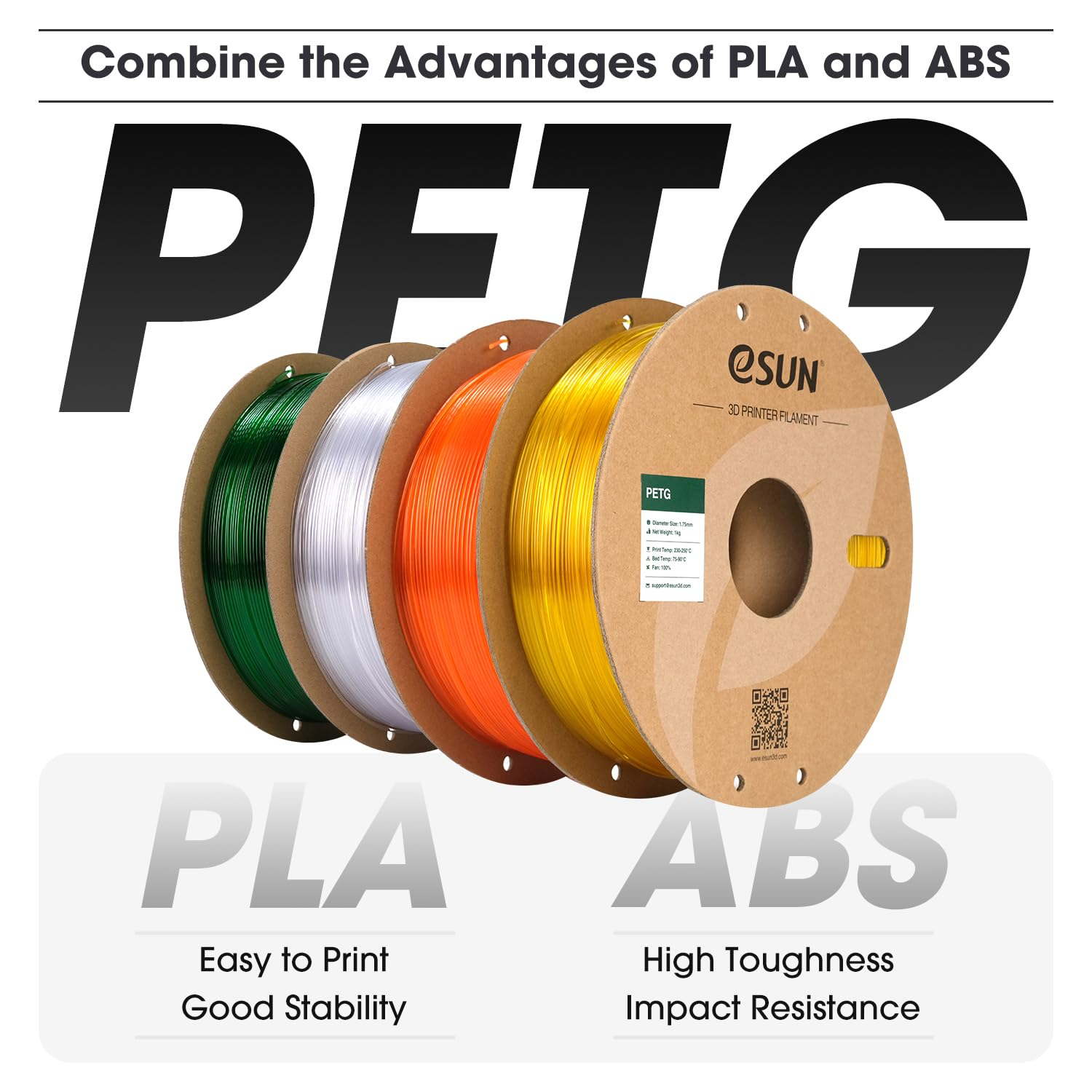Esun PETG Filament 1.75Mm, 3D Printer Filament PETG, Dimensional Accuracy +/- 0.05Mm, 1KG Spool (2.2 LBS) 3D Printing Filament for 3D Printers,Solid White image number 3
