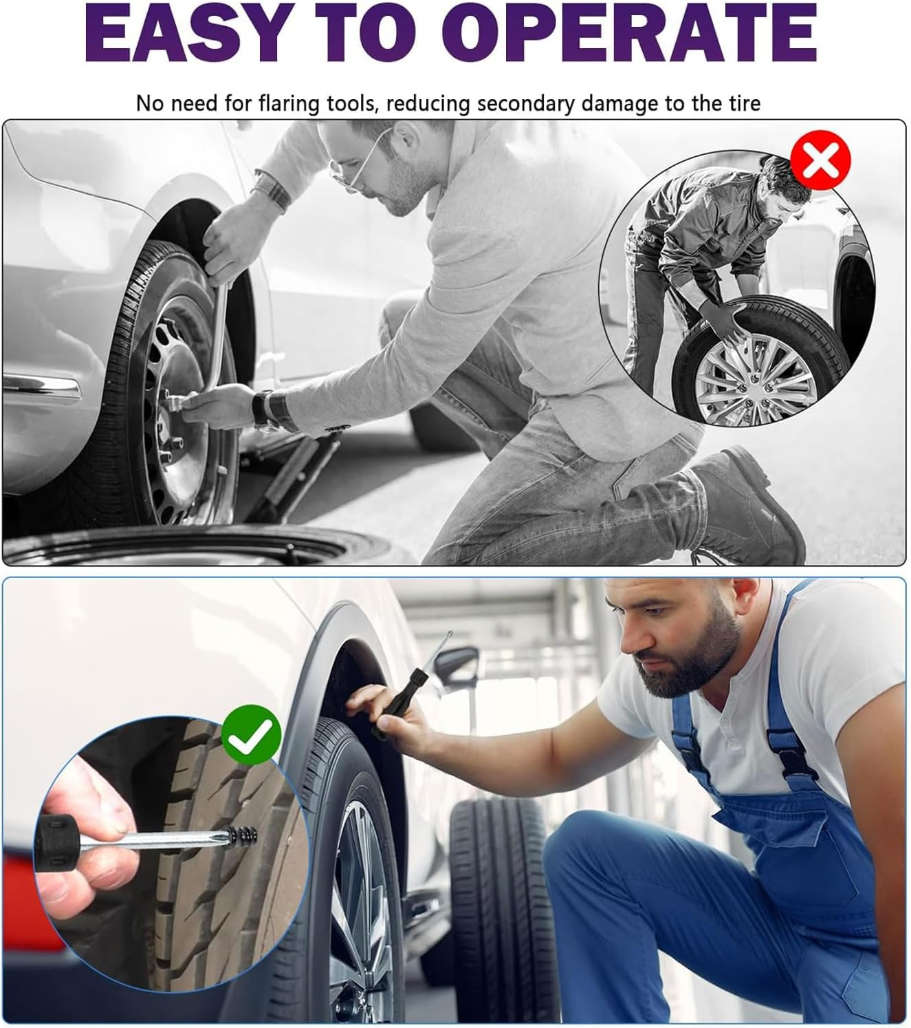 100-Piece Tire Plug Kit with Screwdriver &ndash; Rubber Screw Nails for Fast Car, Motorcycle, Truck, Tractor Puncture Repair(50 S+50 L) image number 4