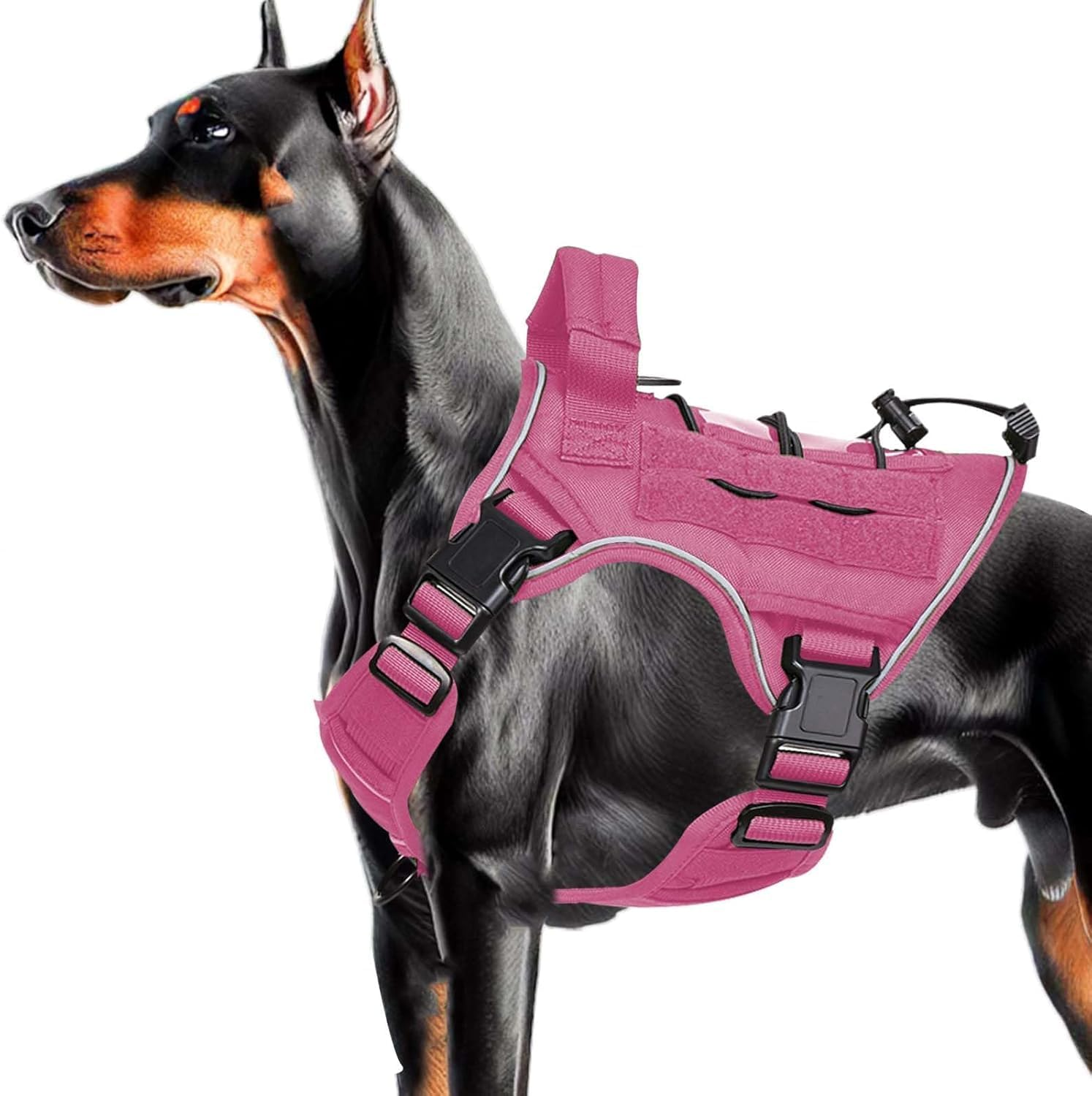 Heavy-Duty Tactical Dog Harness for Large Dogs, No Pull Adjustable Reflective Pet Vest with Molle System, K9 Military-Grade Control for Service Training, Outdoor (Pink, L)