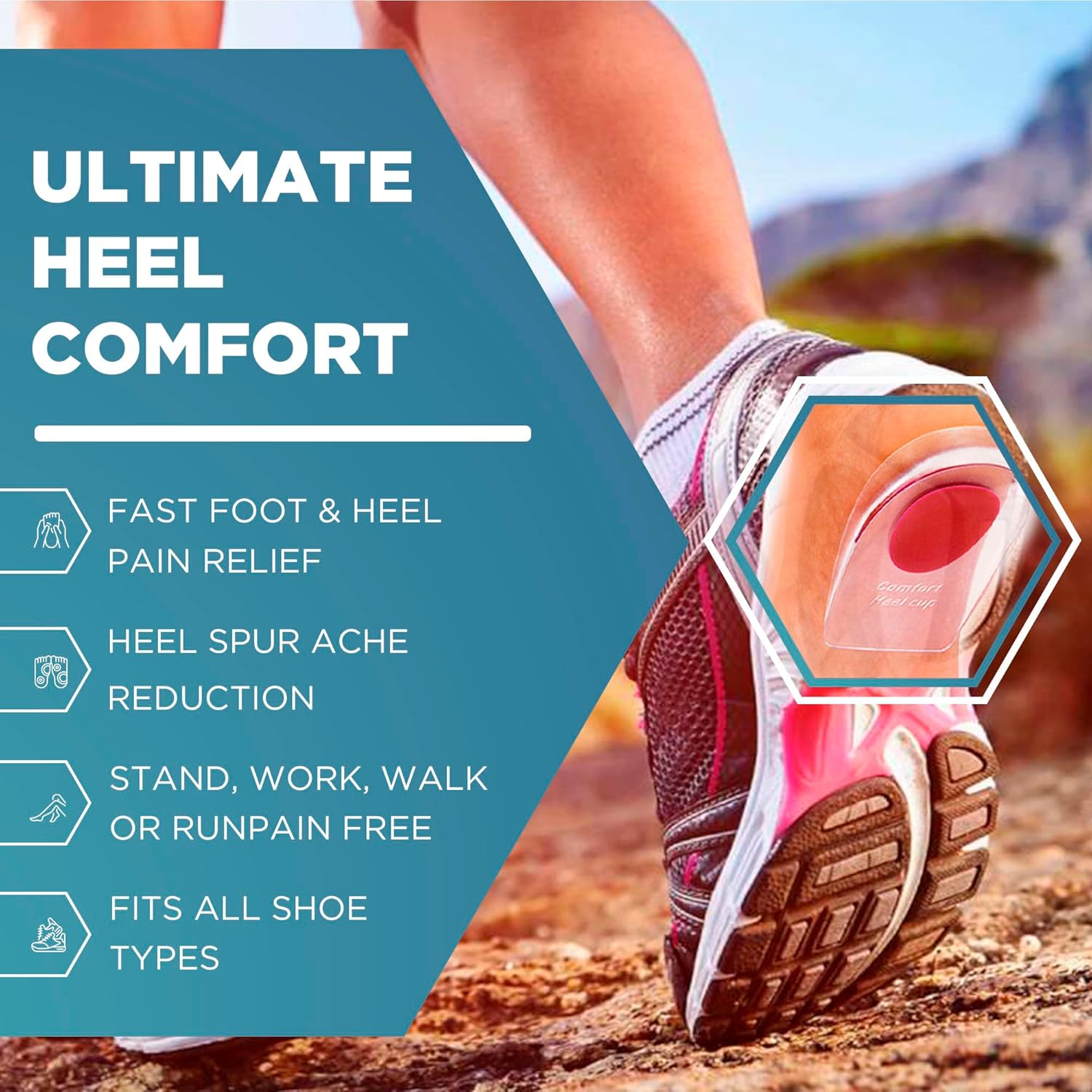 Gel Silicone Heel Cups/Pads, 3 Pairs - Red, Kids Size (Men 3.5-4, Women 5.5-6)