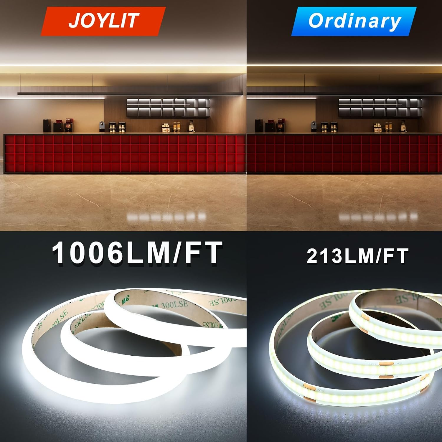 JOYLIT UL PRO+ 24V LED Strip Light 3300LM/M High Brightness CRI 90+, Invisible Leds, Continuous Glow, Bright Cool White Neon Rope Light, Task Lighting image number 6