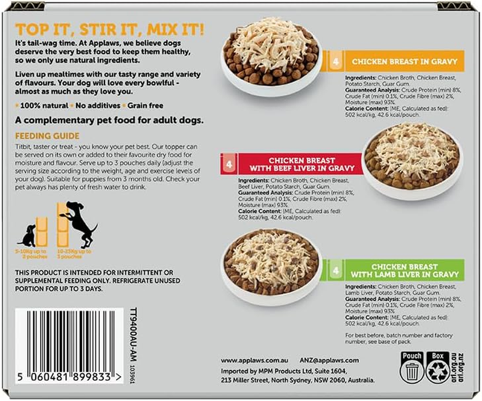 Applaws Taste Toppers 100% Natural Wet Dog Food Chicken Gravy Selection 85G Pouches (Pack of 12), Limited Ingredients Pet Food image number 6