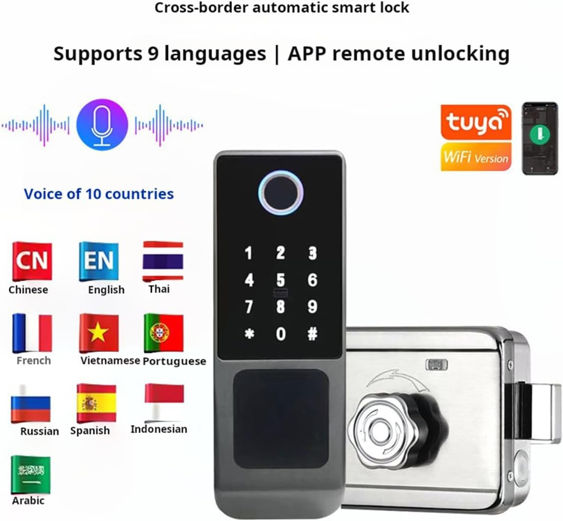 Xenocam Waterproof Outdoor Gate Smart Rim Smart Door Lock Wifi Fingerprint Smart Lock Support Password IC Card Key Wiring Digital Gate Access Control for Tuya image number 3