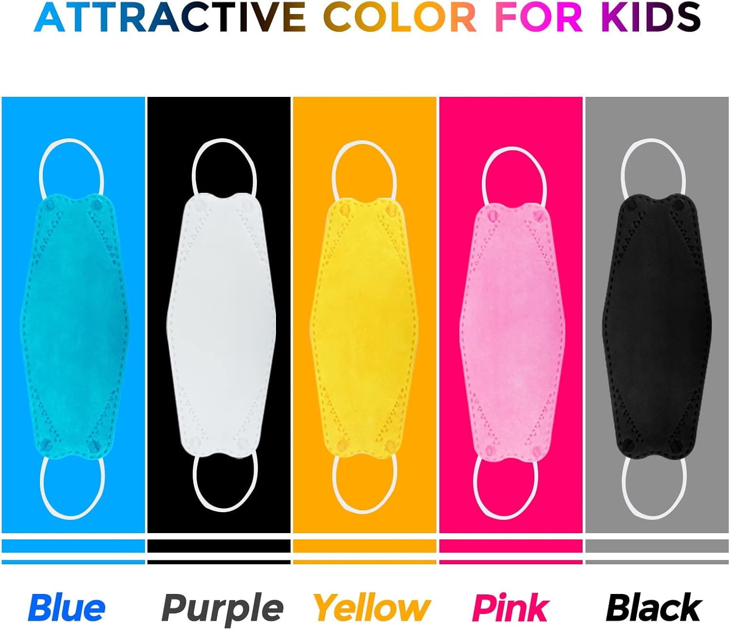 KF Design Kids Mask for Children (3-8 Years), 20 Packs Colored Mask Individually Wrapped, Kid Sized Disposable Fitting Folded Mask for Boys Girls with Small Face 4 Layer Filter, Child Mask Cover Soft Comfortable Breathing with Adjustable Nose Clip image number 2