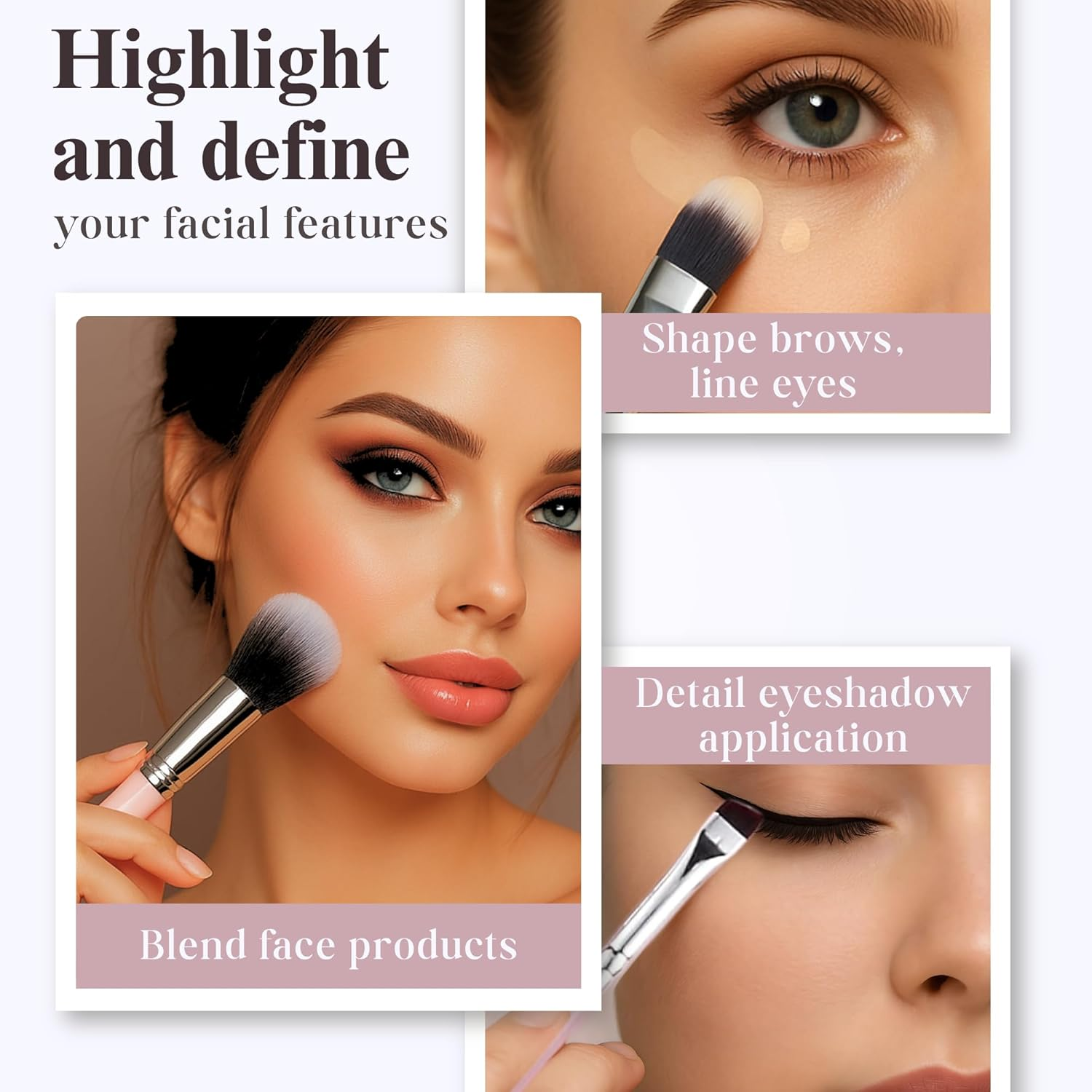 Makeup Brush Set (9 Pieces) - Includes Foundation, Powder, Concealers, Highlighter, Contour, Eye Shadows & Blush Brushes - Face & Eye Make up Brushes with Synthetic Bristles - Leather Case Included image number 5