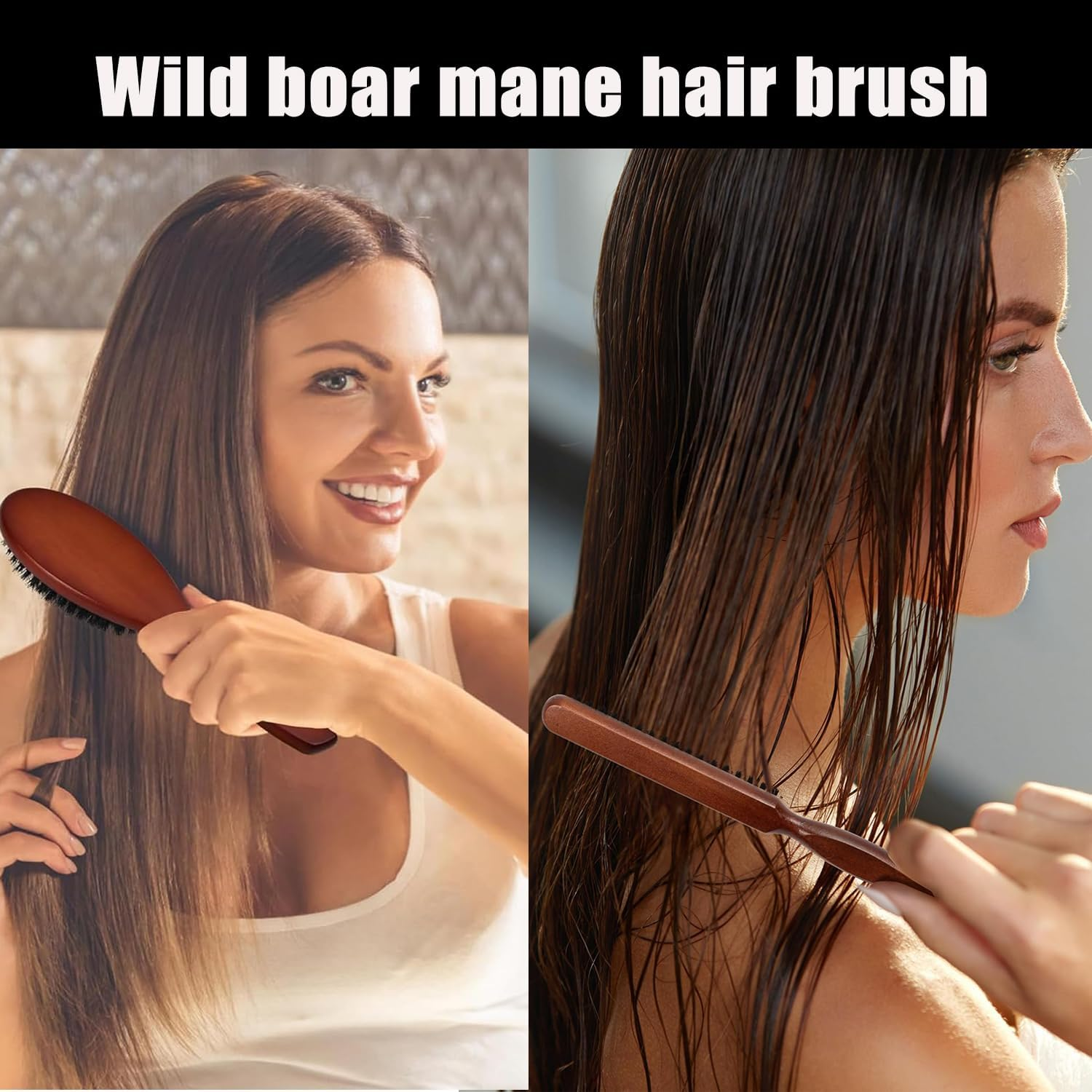 Lxcshljx 2 Pcs Bristle Brush, Boar Bristle Hair Brush, Boar Bristle round Brush, Teasing Brush for Fine Hair, Slick Back Bristle Hair Brush with Wooden Handle, Teasing Comb for Women Thin Thick Hair image number 3