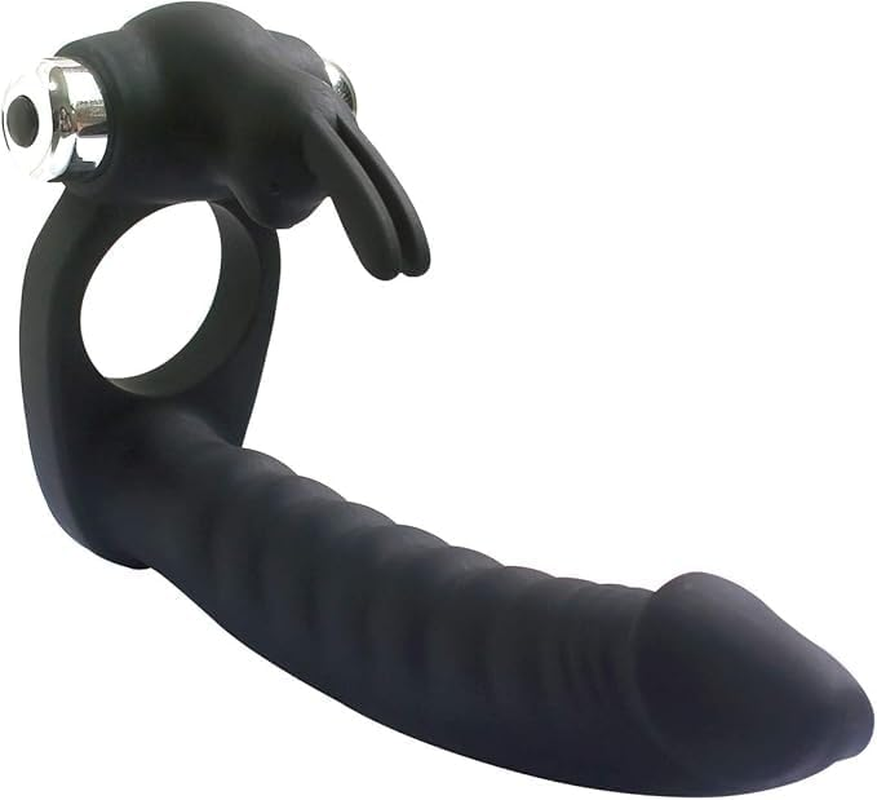 Silicone Butt Plug Dual Penetration Vibrating Double Dildo with Cock Ring Penetrator Men Couple Anal Plug Sex Strapon Enhancer 7 Speed Adult Women Pleasure (Black) image number 3