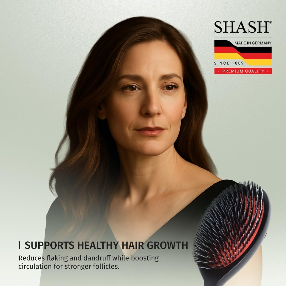Made in Germany - SHASH Nylon Boar Bristle Brush Suitable for Normal to Thick Hair - Gently Detangles, No Pulling or Split Ends - Softens and Improves Hair Texture, Stimulates Scalp (Large) image number 5