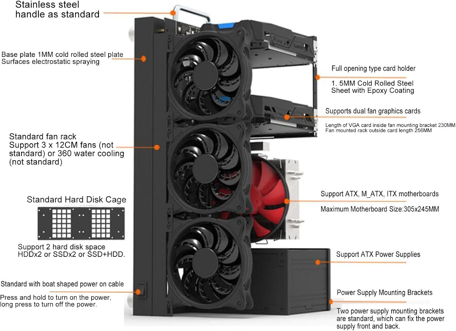 DIY Computer Motherboard Case Rack, Open Chassis Case Rack with Handle for ATX M ATX ITX Motherboards, Widely Body Heat Dissipation Design image number 6